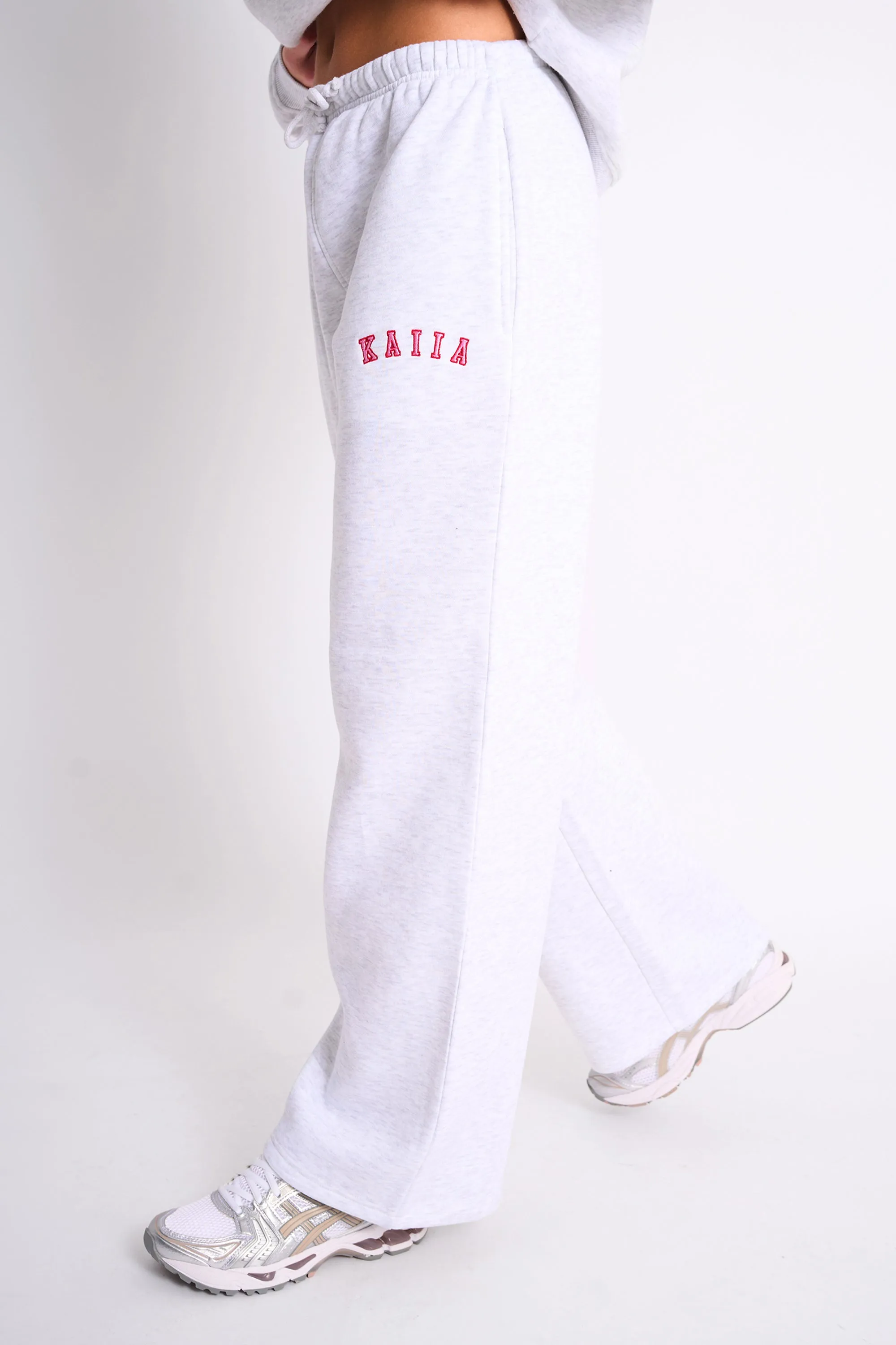 Kaiia Logo Wide Leg Joggers Light Grey Marl & Pink Contrast sold by Kaiia the label product image thumbnail 2