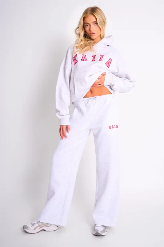 Kaiia Logo Wide Leg Joggers Light Grey Marl & Pink Contrast made by Kaiia the label