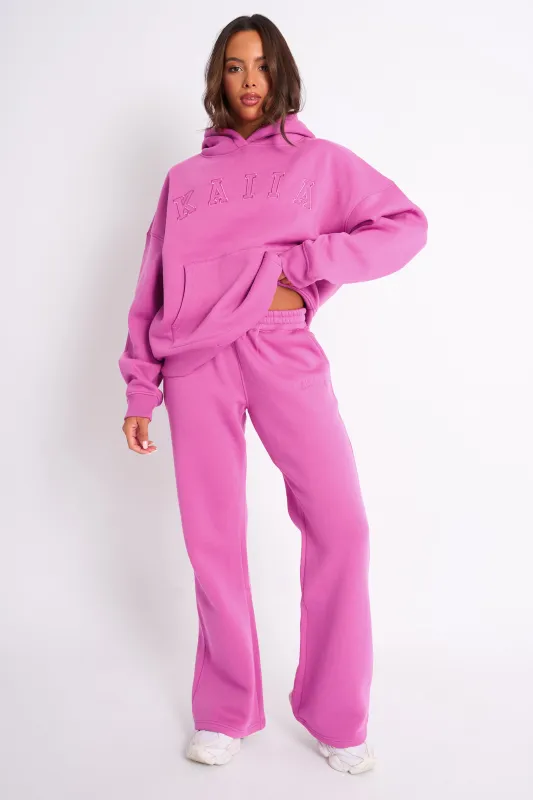 Kaiia Logo Wide Leg Joggers Bubblegum Pink made by Kaiia the label