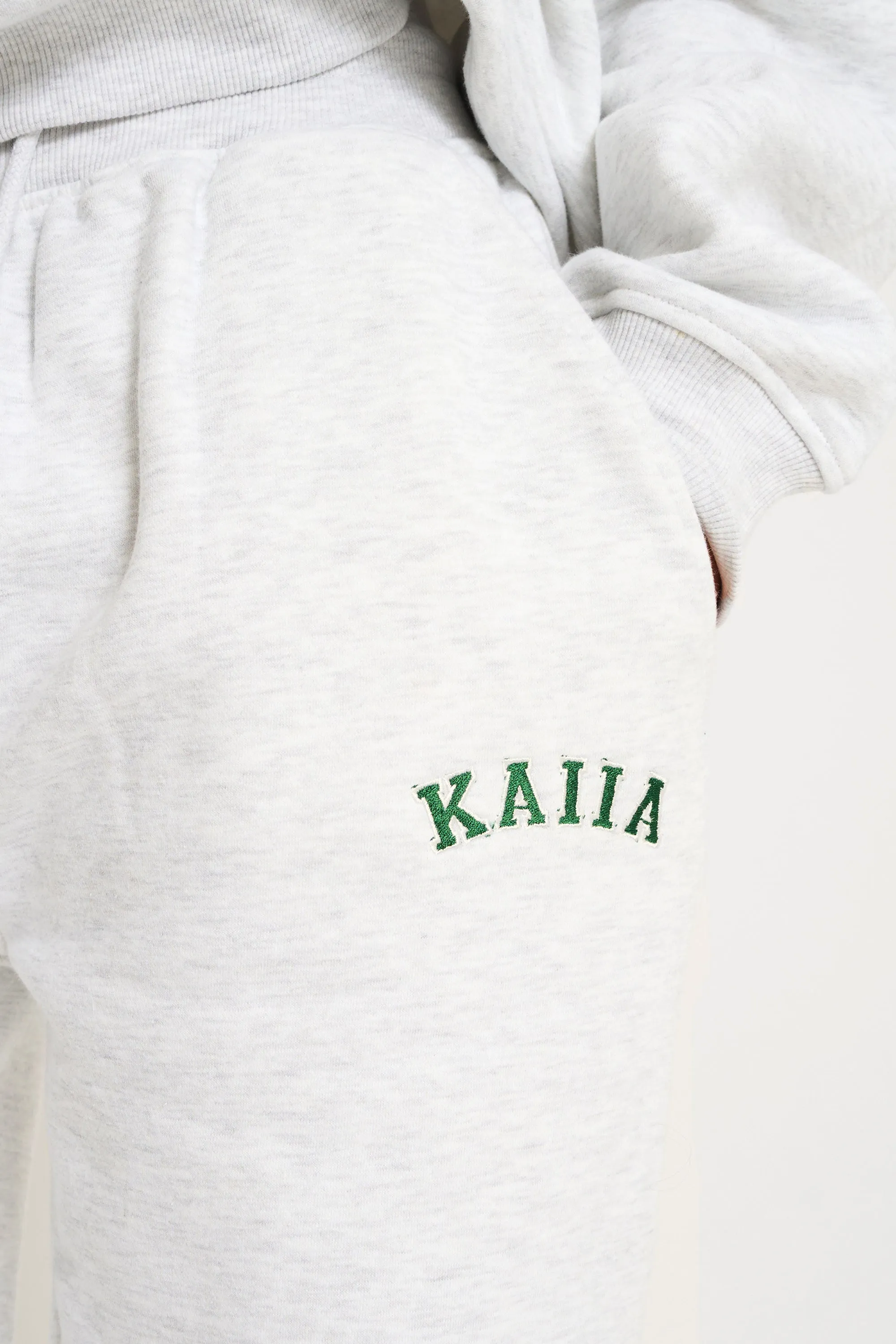 Kaiia Ribbed Waistband Wide Leg Joggers Light Grey Marl & Forest Green sold by Kaiia the label product image thumbnail 4