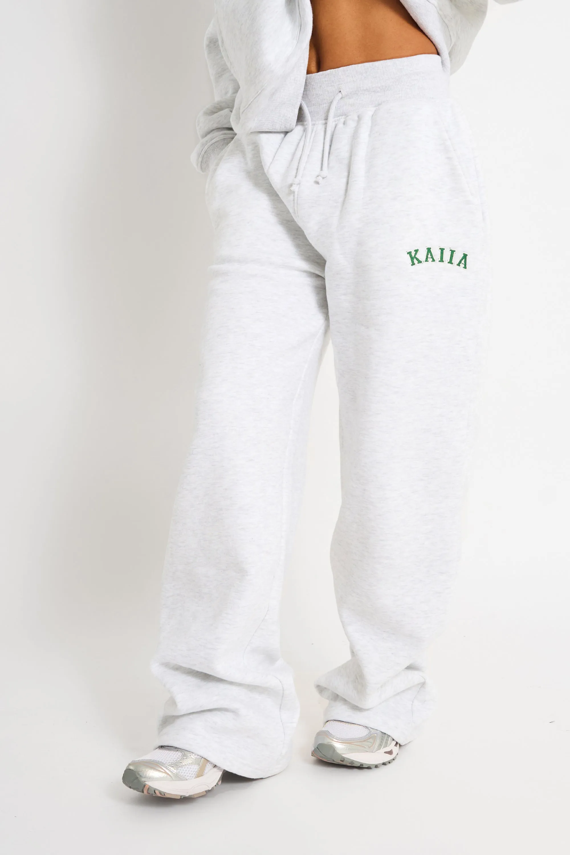 Kaiia Ribbed Waistband Wide Leg Joggers Light Grey Marl & Forest Green sold by Kaiia the label product image thumbnail 2