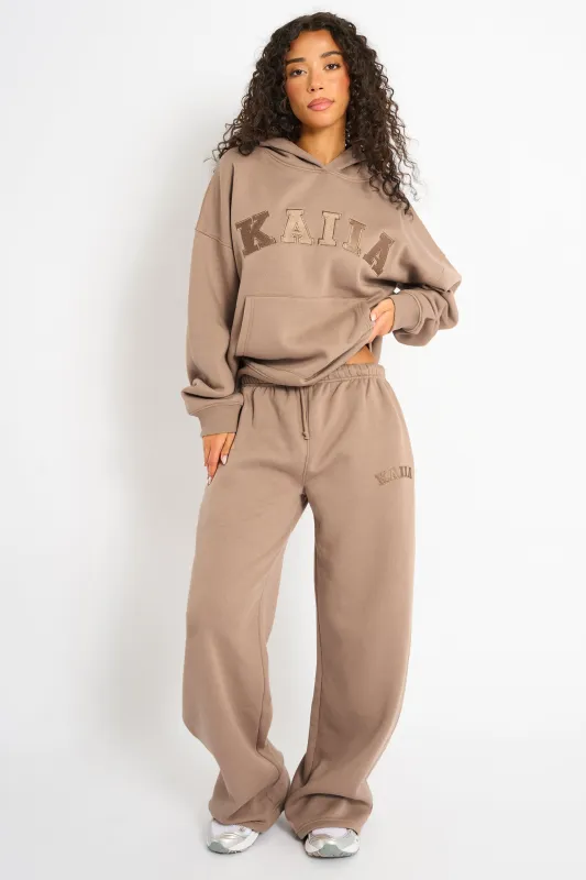 Kaiia Logo Wide Leg Joggers Latte made by Kaiia the label