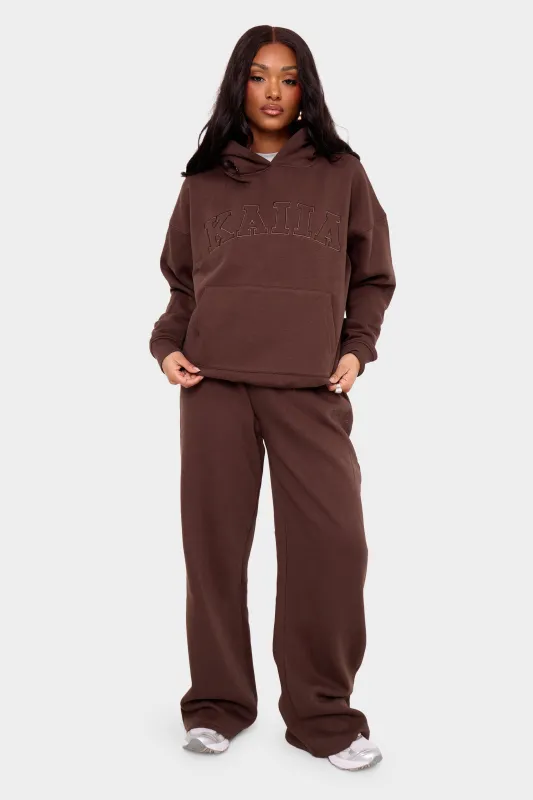 Kaiia Logo Wide Leg Joggers Mocha made by Kaiia the label