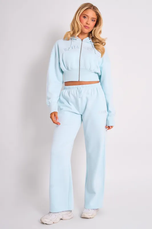 Kaiia Logo Wide Leg Joggers Light Blue made by Kaiia the label