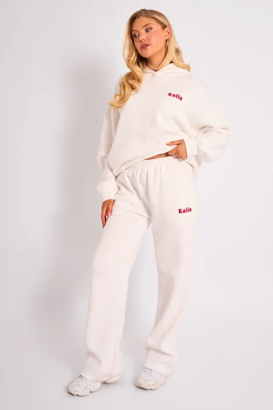 Kaiia Cherry Wide Leg Joggers Cream & Red made by Kaiia the label