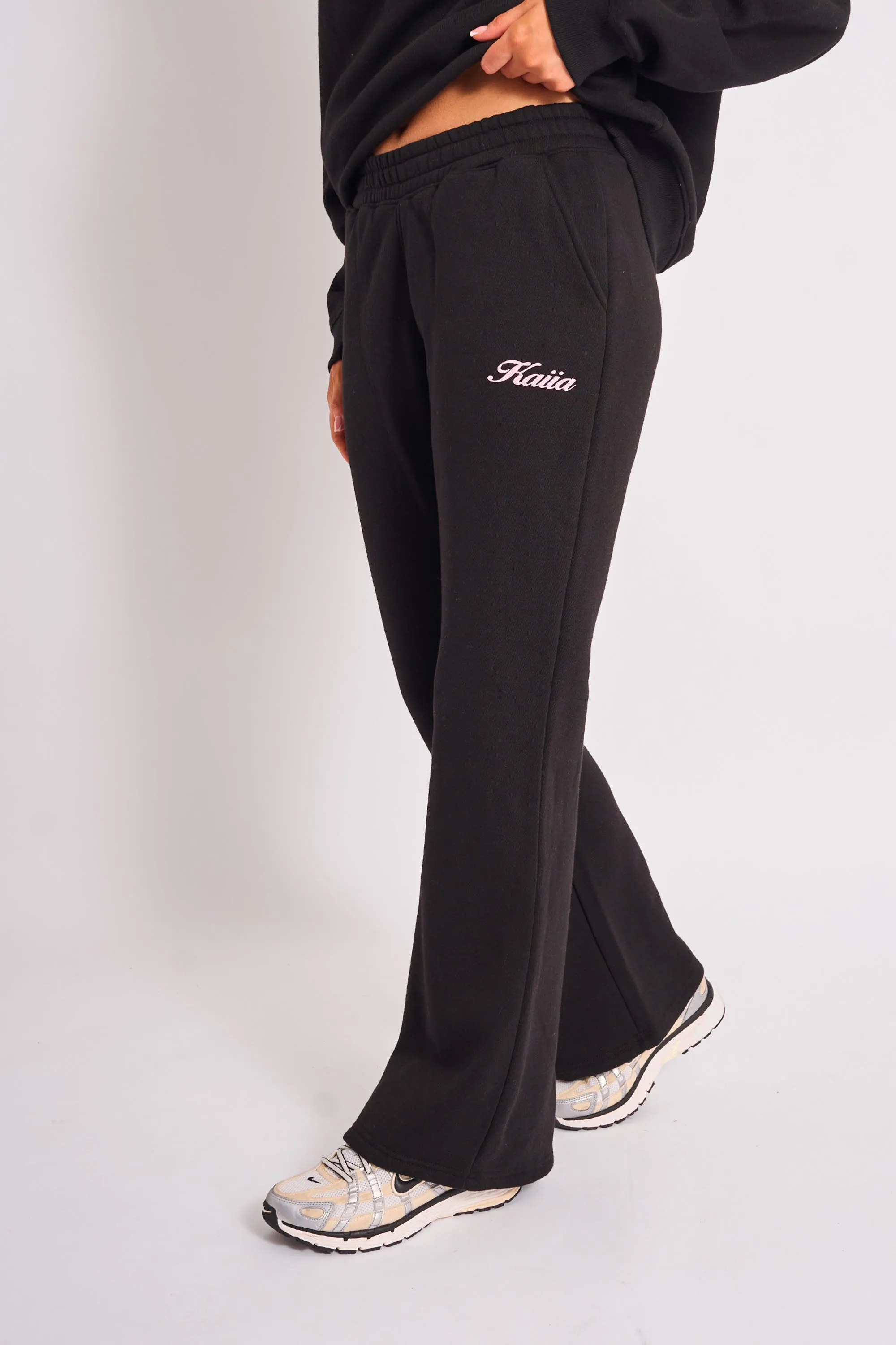 Kaiia Script Wide Leg Joggers Black & Pink sold by Kaiia the label product image thumbnail 2