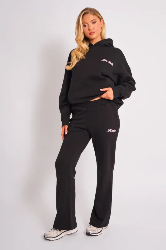 Kaiia Script Wide Leg Joggers Black & Pink made by Kaiia the label