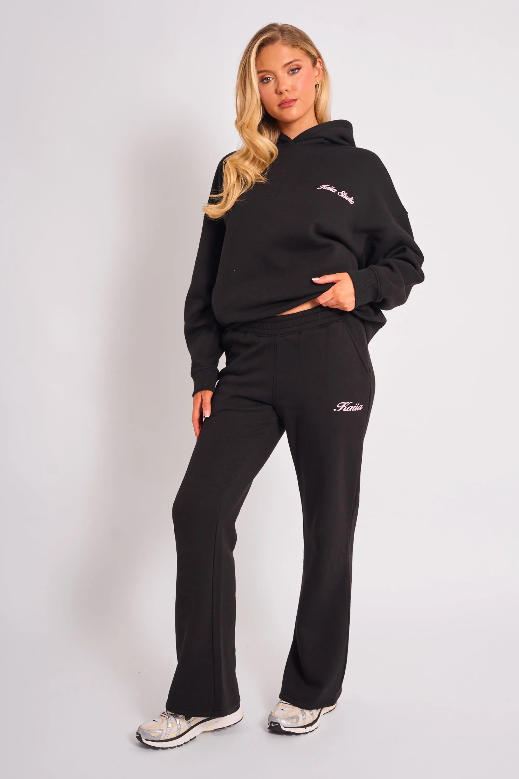 Kaiia Script Wide Leg Joggers Black & Pink sold by Kaiia the label