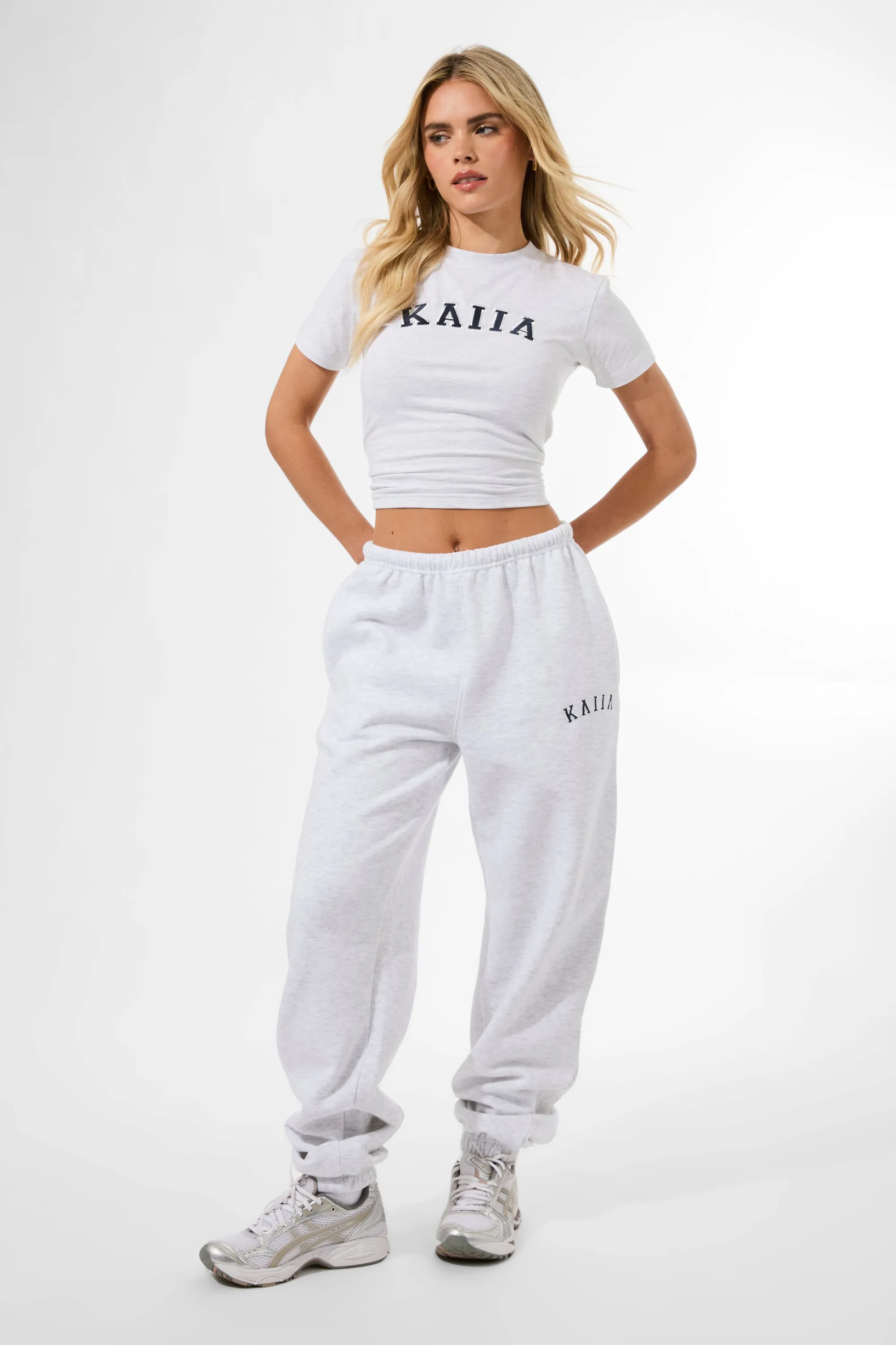 Kaiia Logo Cuffed Joggers Light Grey Marl & Navy sold by Kaiia the label