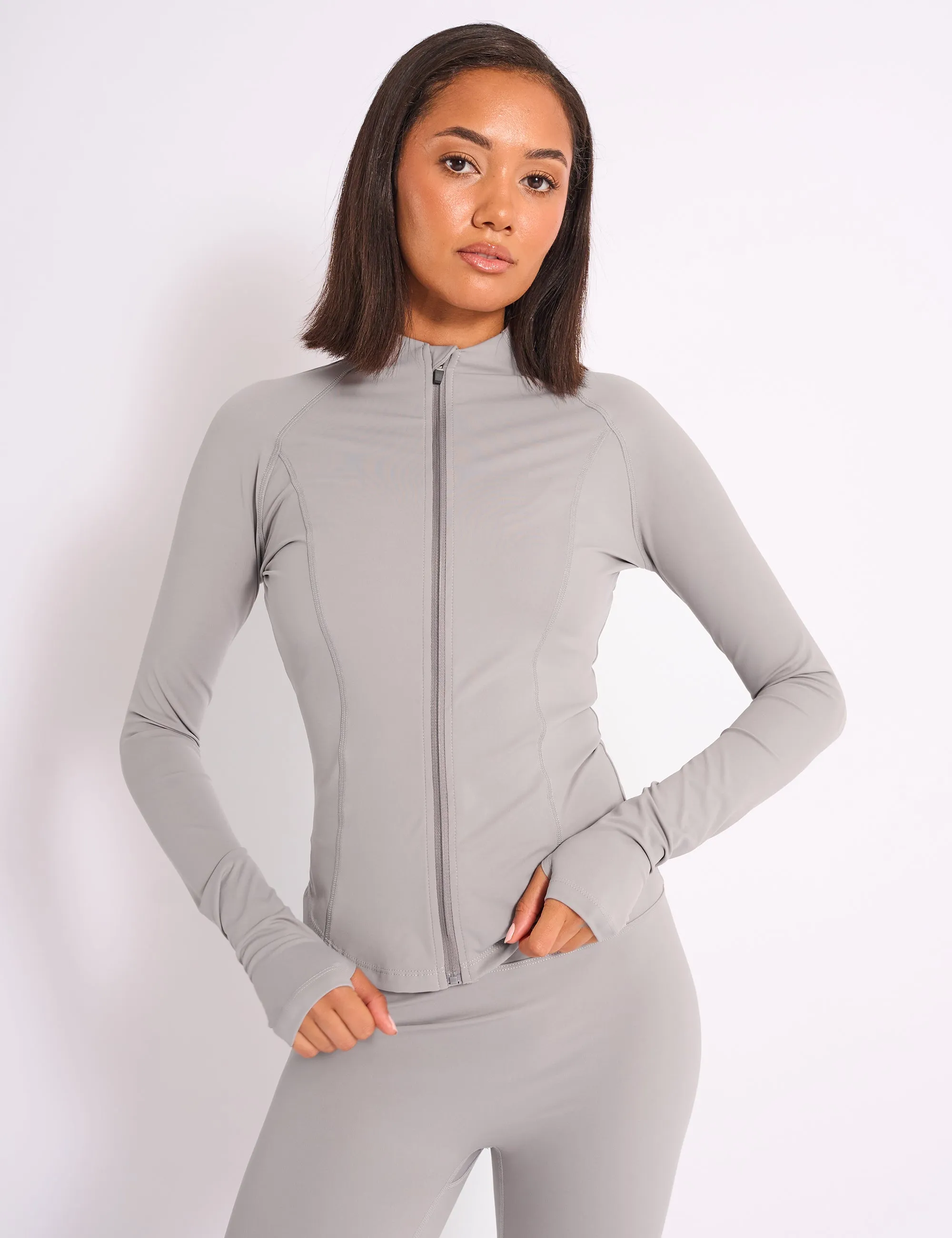 Kaiia Sculpt Long Sleeve Zip Through Fitted Jacket Dove Grey sold by Kaiia the label product image thumbnail 4