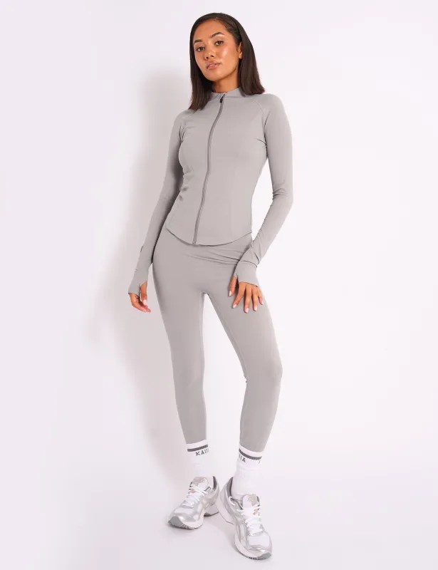 Kaiia Sculpt Long Sleeve Zip Through Fitted Jacket Dove Grey made by Kaiia the label