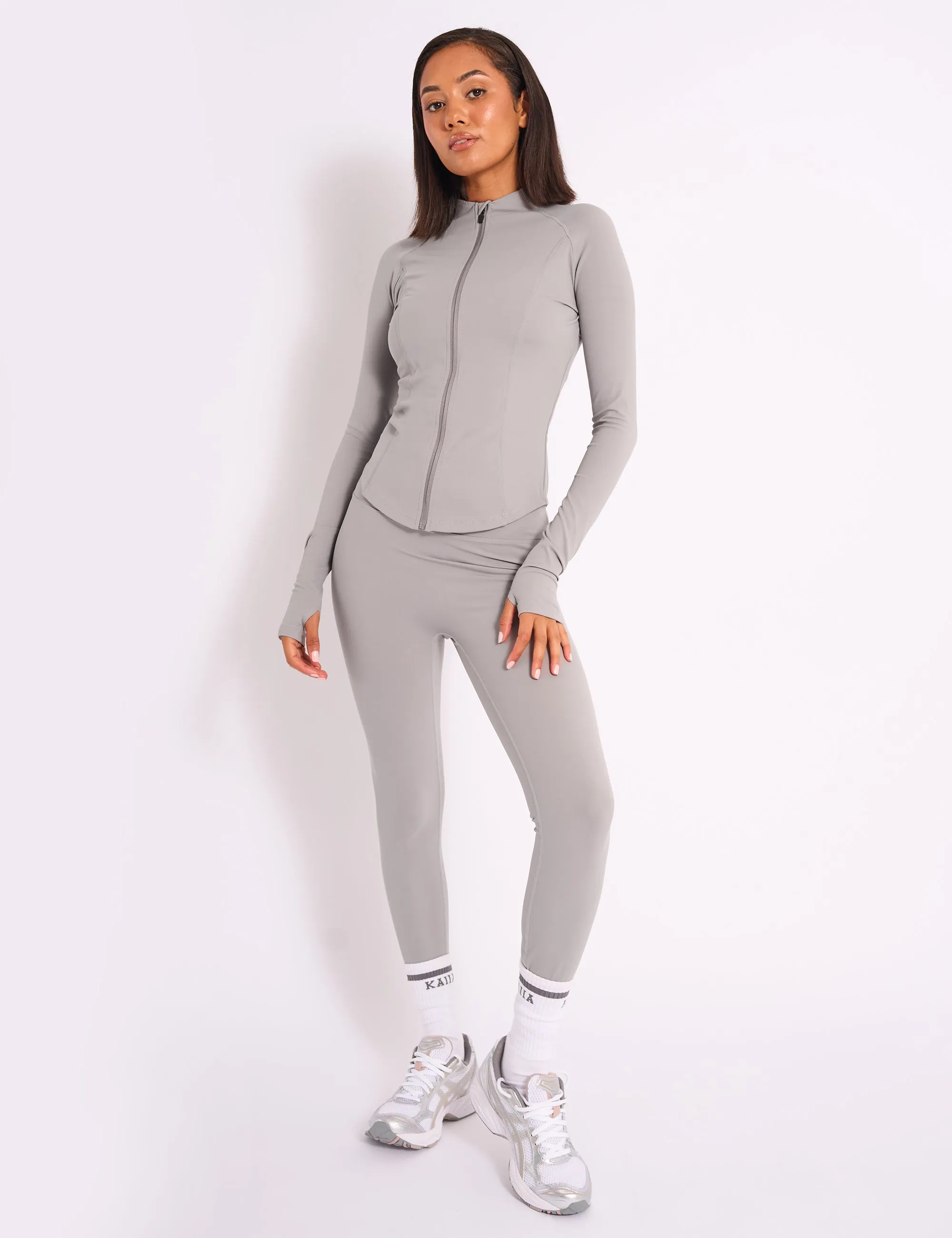 Kaiia Sculpt Long Sleeve Zip Through Fitted Jacket Dove Grey sold by Kaiia the label