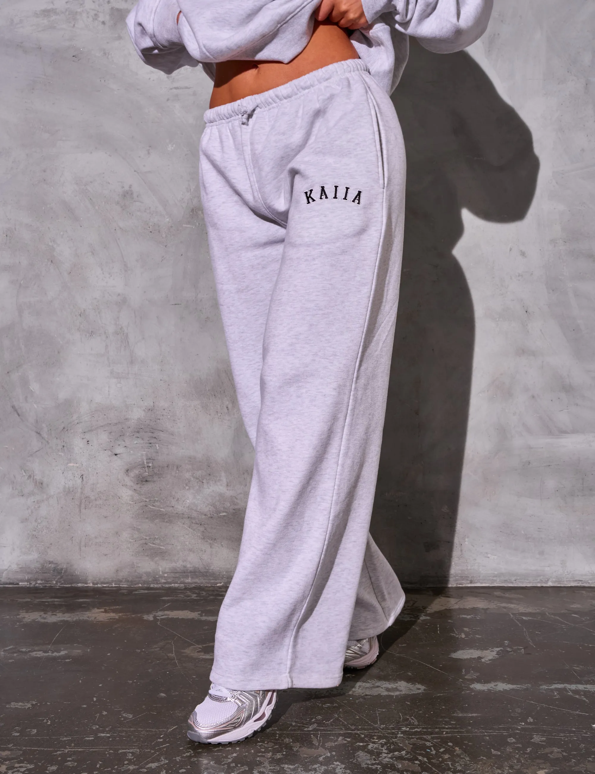 Kaiia Logo Wide Leg Joggers Light Grey Marl & Black sold by Kaiia the label product image thumbnail 3
