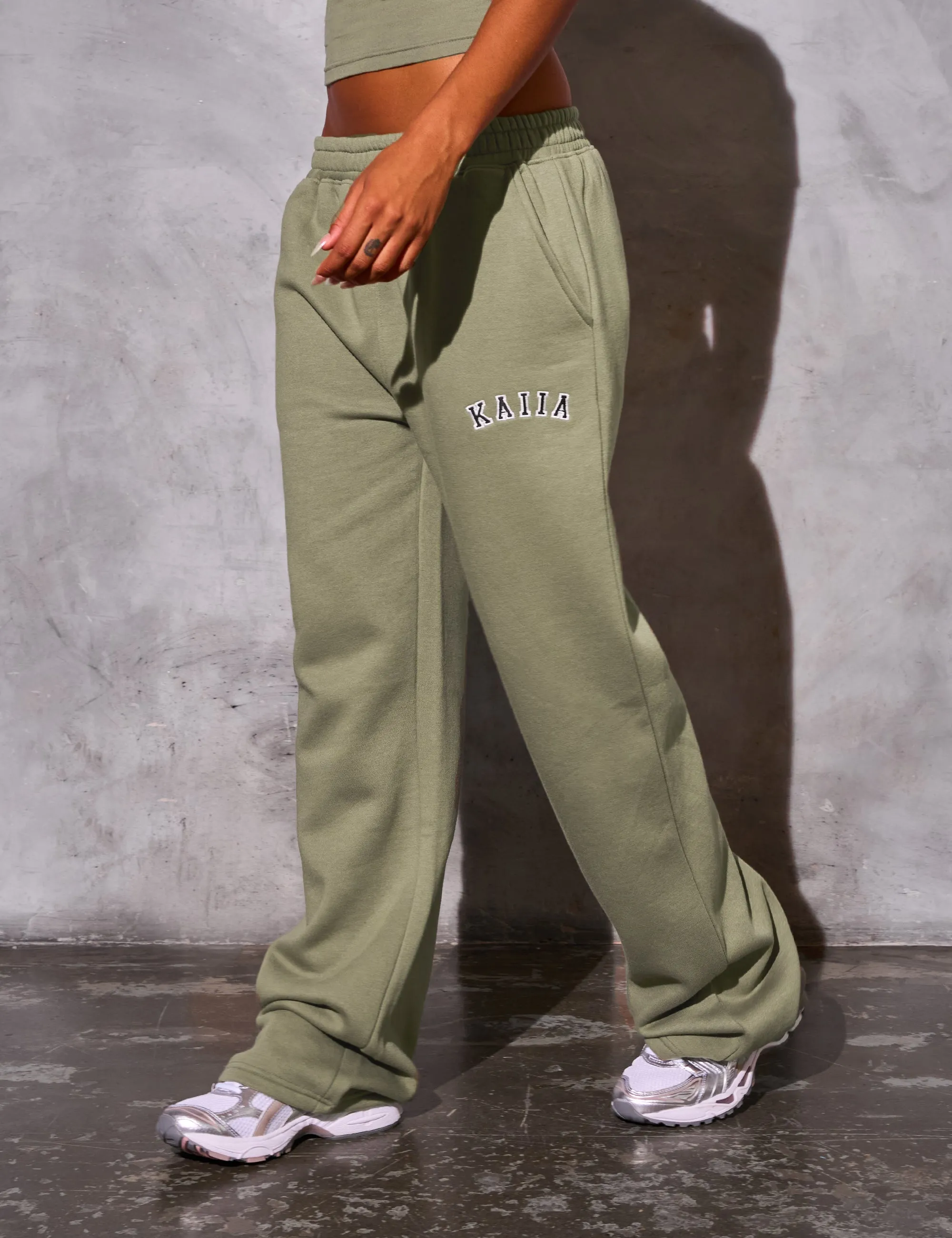Kaiia Logo Wide Leg Joggers Khaki sold by Kaiia the label product image thumbnail 3