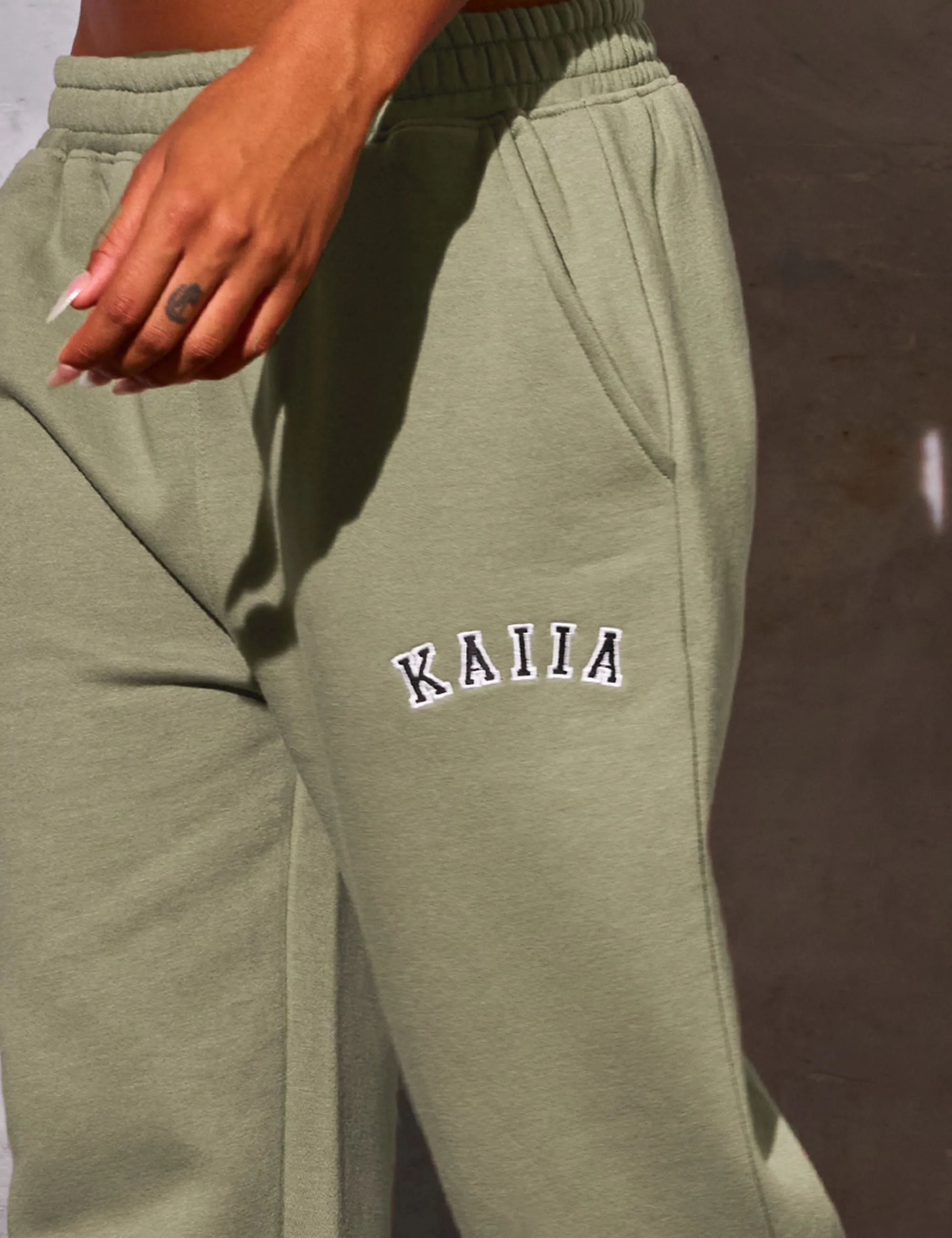 Kaiia Logo Wide Leg Joggers Khaki sold by Kaiia the label product image thumbnail 2