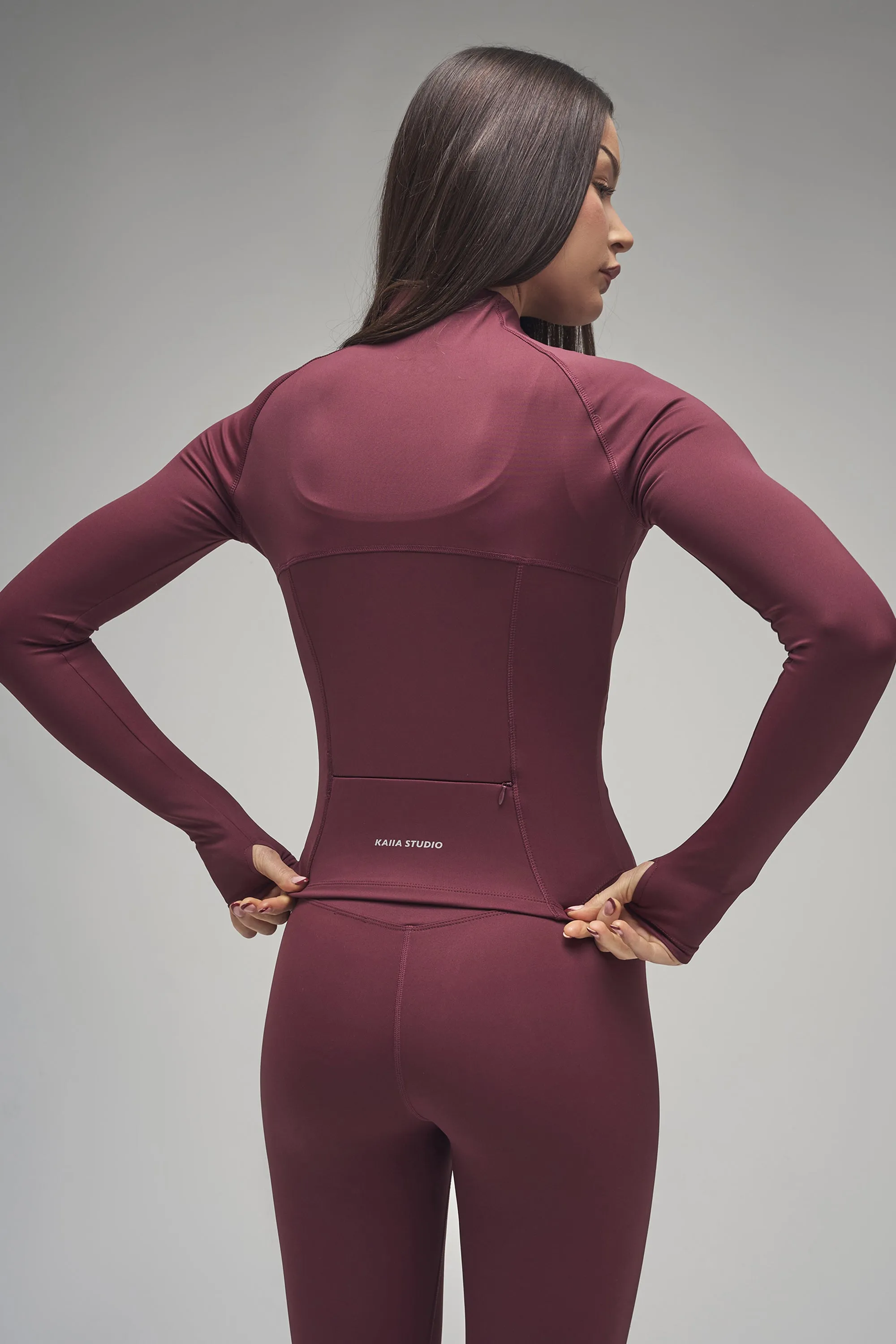 Kaiia Sculpt Long Sleeve Zip Through Fitted Jacket Dark Cherry sold by Kaiia the label product image thumbnail 5