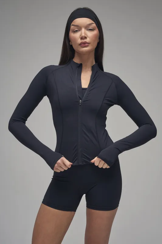 Kaiia Sculpt Long Sleeve Zip Through Fitted Jacket Black on Black made by Kaiia the label