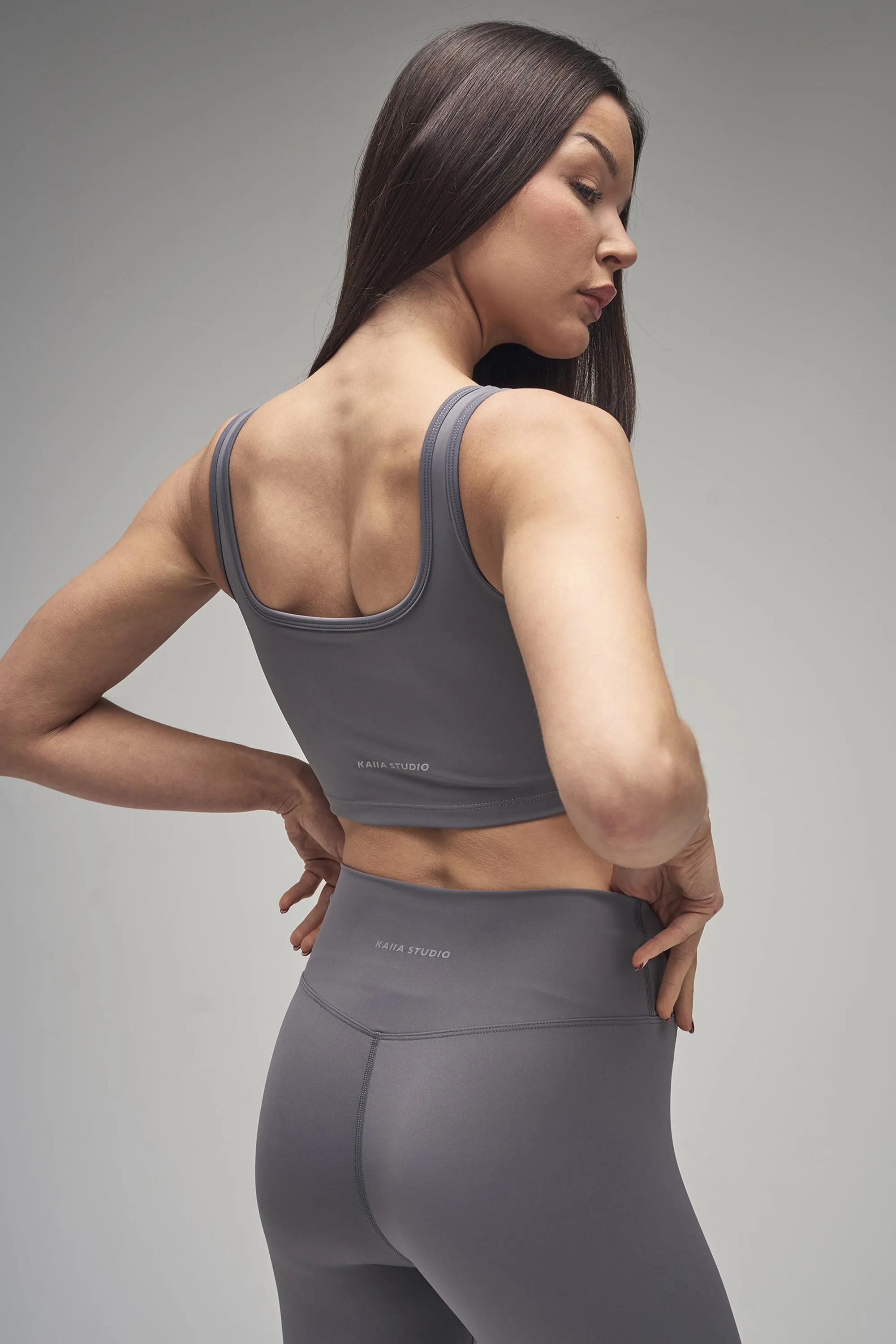 Kaiia Sculpt Square Neck Crop Top Slate Grey sold by Kaiia the label product image thumbnail 3