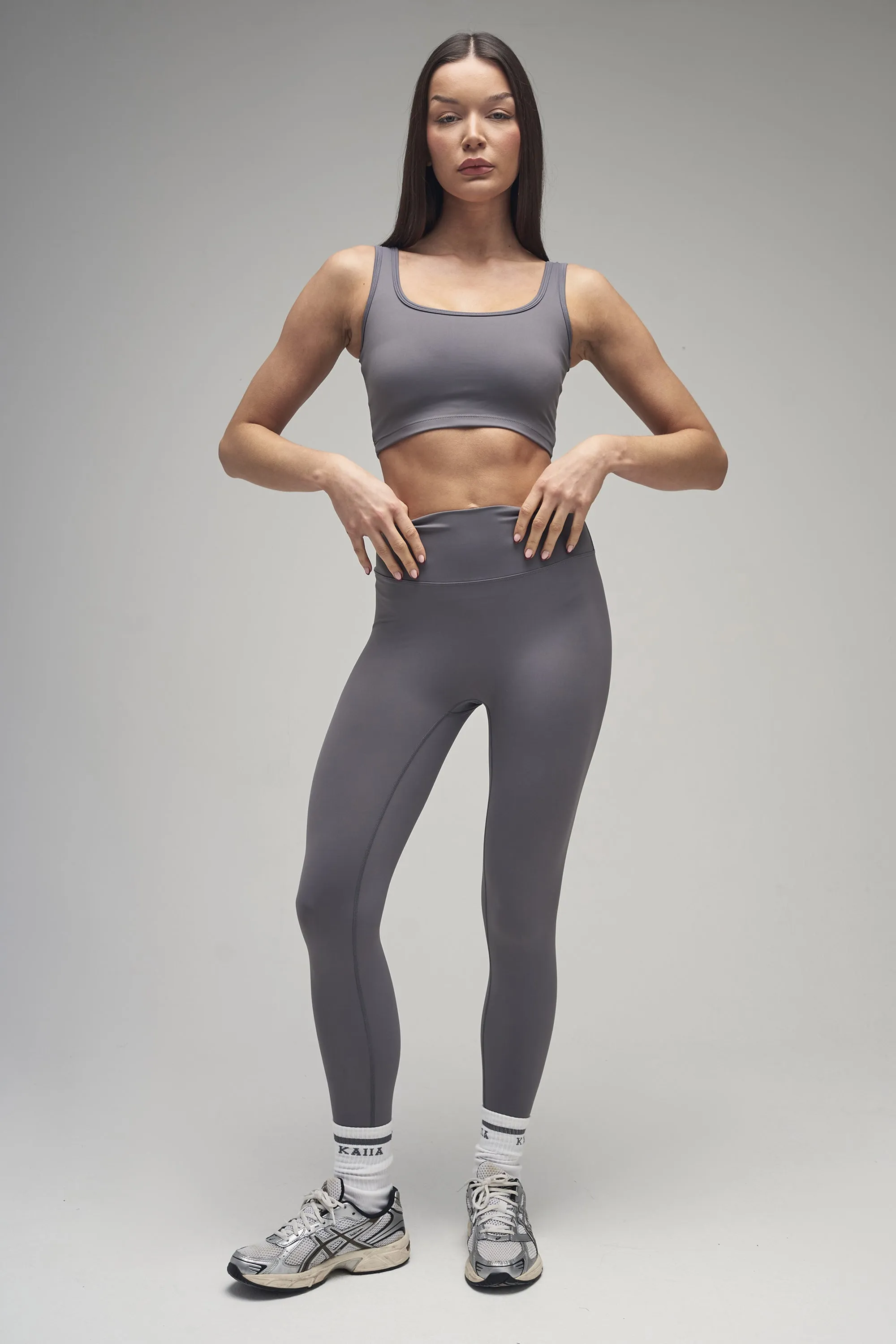 Kaiia Sculpt Square Neck Crop Top Slate Grey sold by Kaiia the label product image thumbnail 2