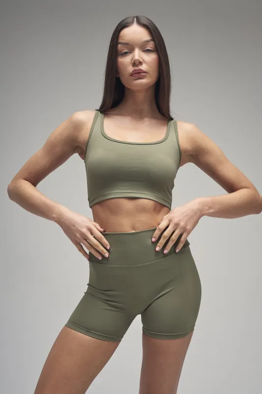 Kaiia Sculpt Square Neck Crop Top Khaki made by Kaiia the label