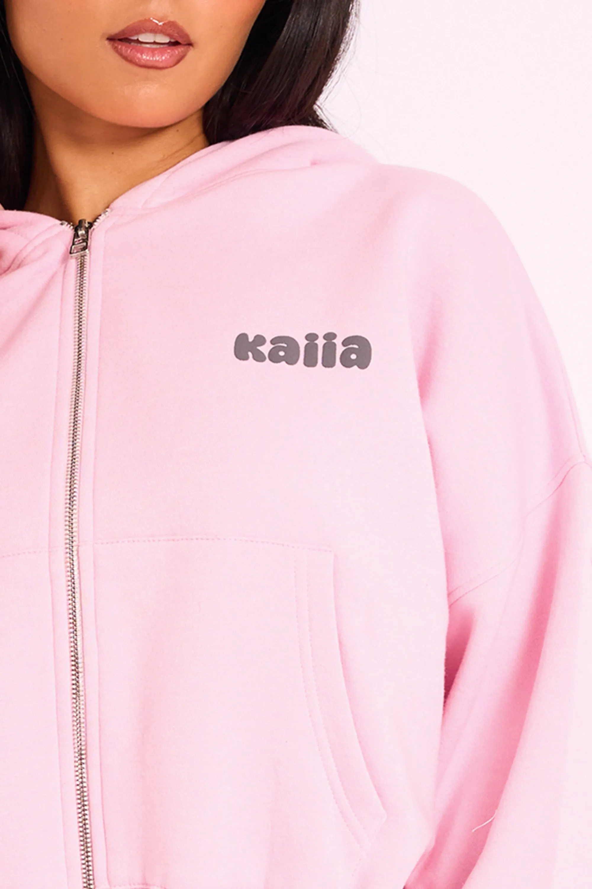 Kaiia Studio Bubble Logo Zip Through Crop Hoodie Pink sold by Kaiia the label product image thumbnail 4