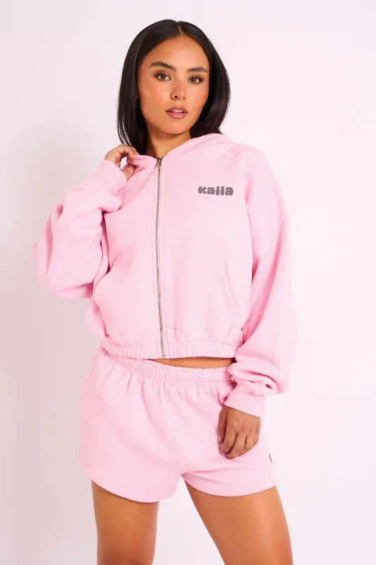 Kaiia Studio Bubble Logo Zip Through Crop Hoodie Pink made by Kaiia the label