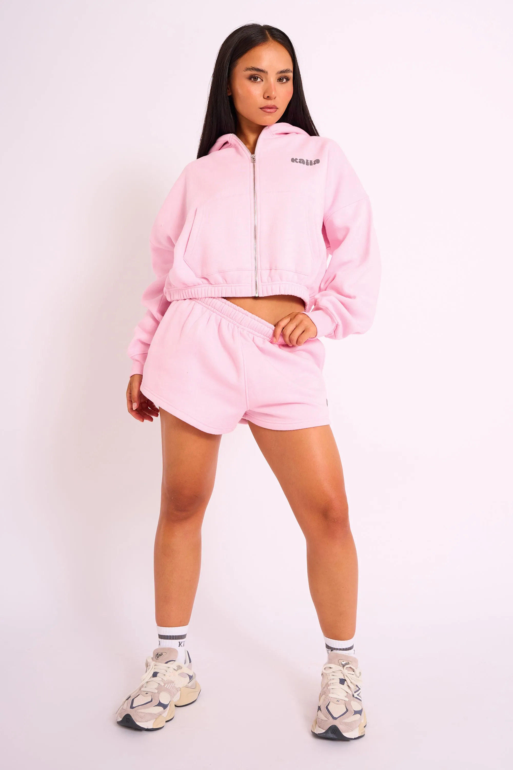 Kaiia Studio Bubble Logo Zip Through Crop Hoodie Pink sold by Kaiia the label product image thumbnail 3