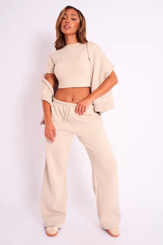 Kaiia Logo Wide Leg Joggers Sand made by Kaiia the label
