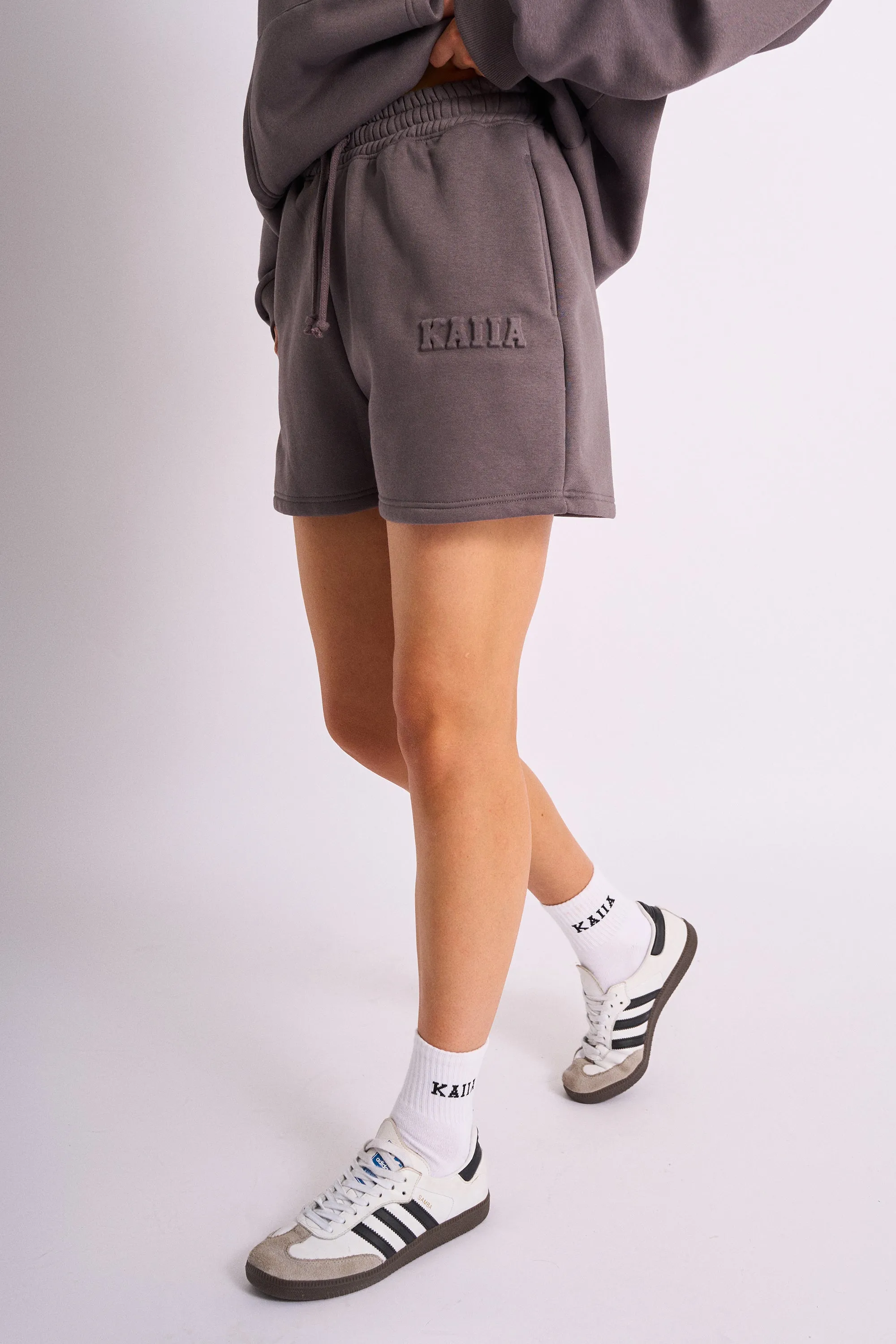 Kaiia Embossed Logo Sweat Shorts Dark Grey sold by Kaiia the label product image thumbnail 2