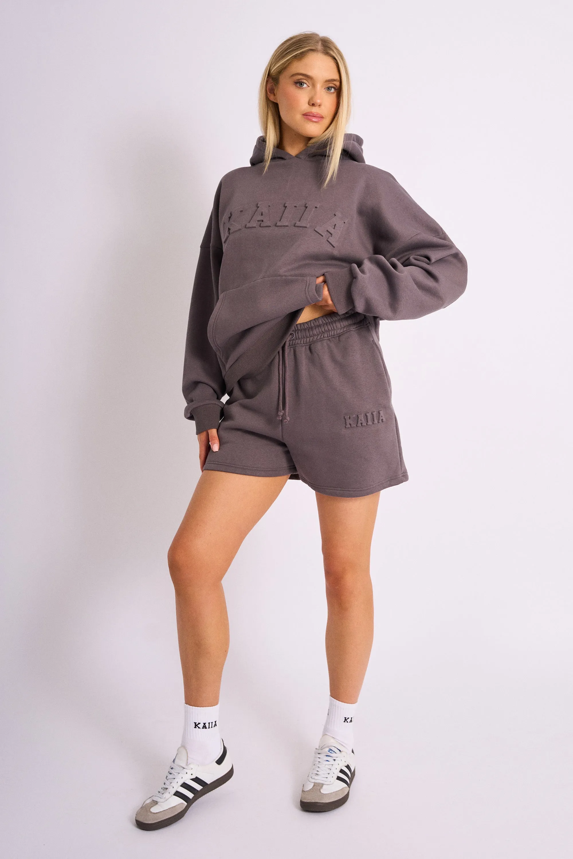 Kaiia Embossed Logo Sweat Shorts Dark Grey sold by Kaiia the label
