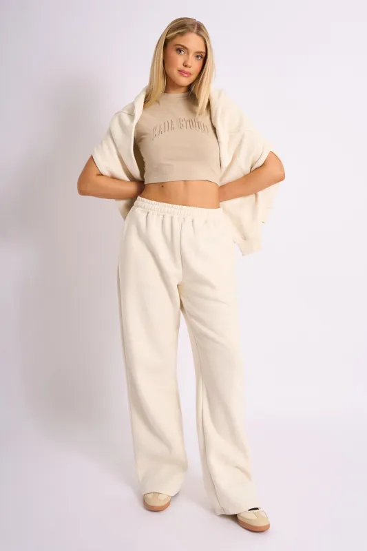 Kaiia Embossed Wide Leg Joggers Cream made by Kaiia the label