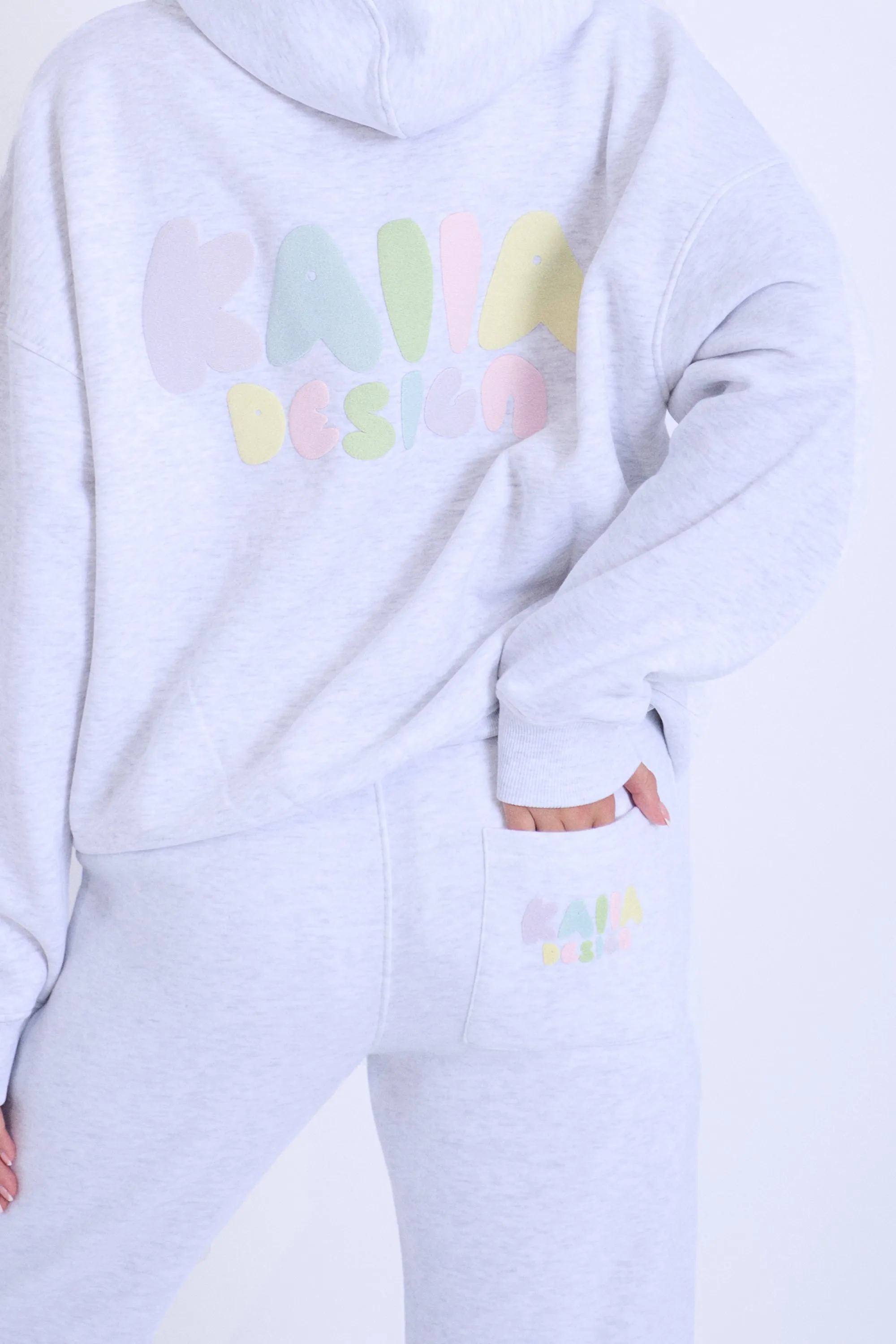 Kaiia Bubble Logo Wide Leg Sweat Pants Light Grey Marl & Rainbow sold by Kaiia the label product image thumbnail 4