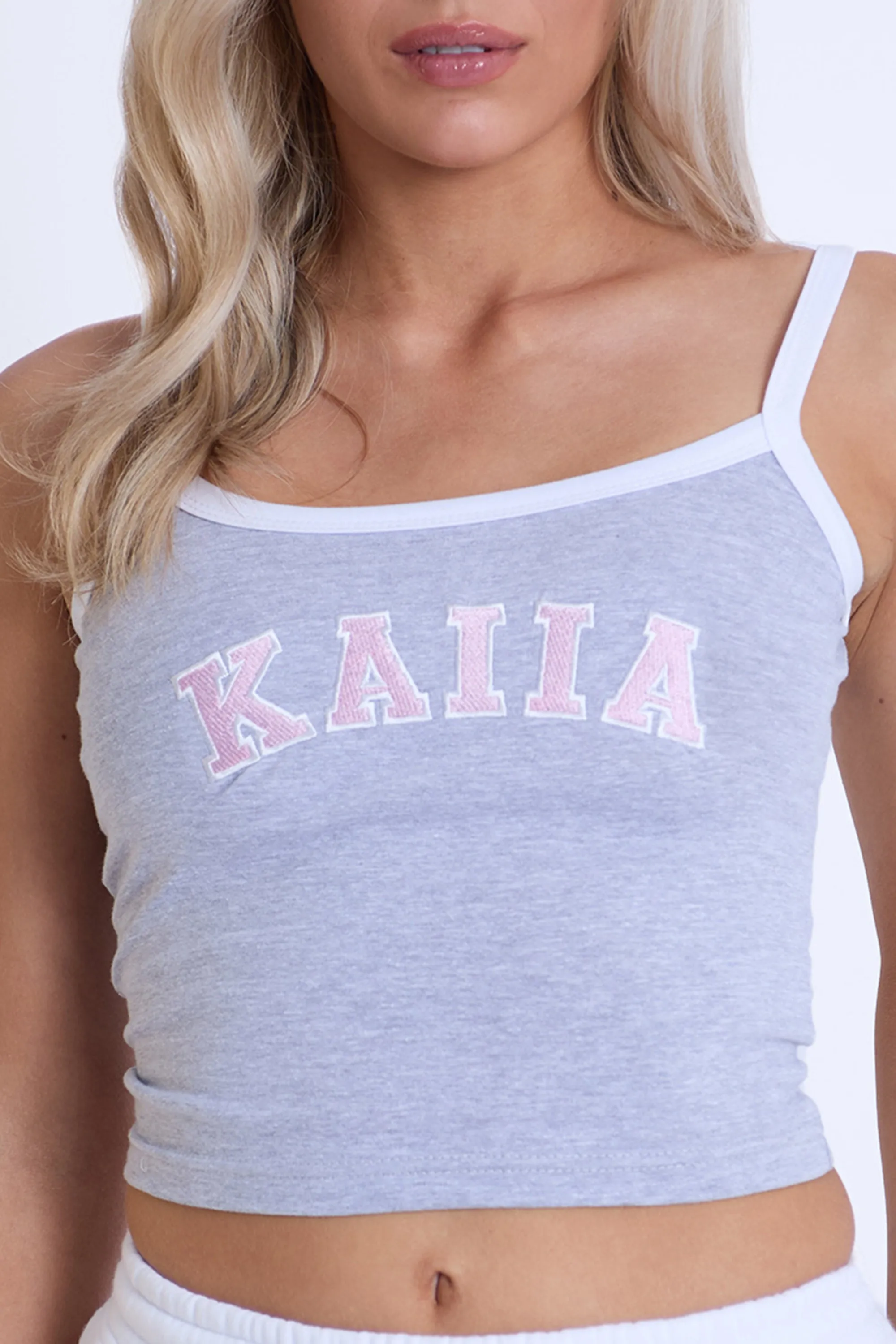 Kaiia Contrast Trim Cami Vest Top Grey Marl & Pink sold by Kaiia the label product image thumbnail 2