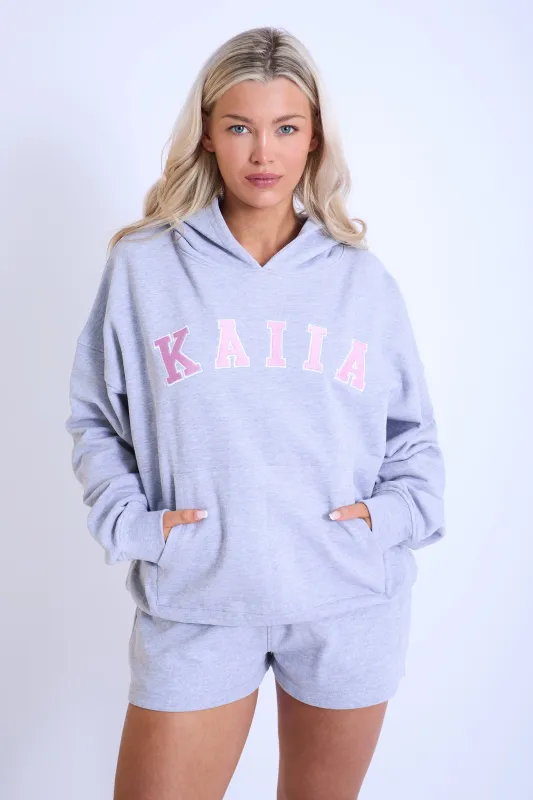 Kaiia Slogan Oversized Hoodie Grey Marl & Pink sold by Kaiia the label