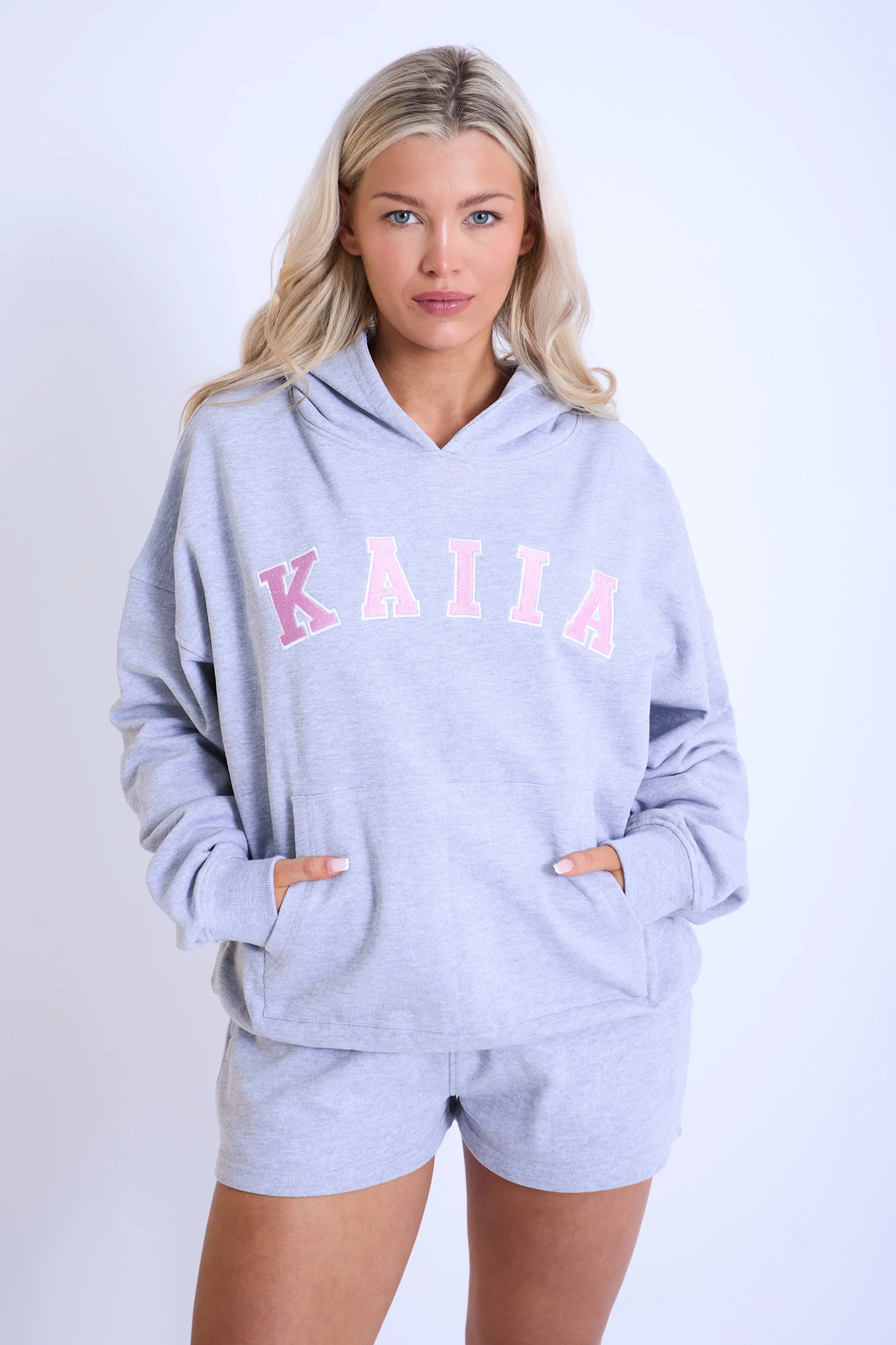 Kaiia Slogan Oversized Hoodie Grey Marl & Pink sold by Kaiia the label