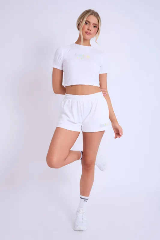 Kaiia Design Bubble Logo Sweat Shorts Off White & Rainbow made by Kaiia the label