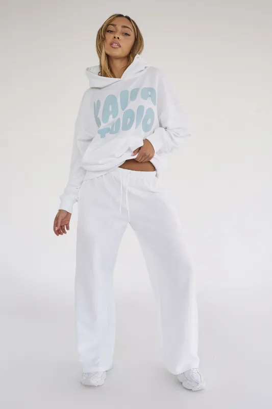 Kaiia Studio Bubble Logo Pocket Wide Leg Sweat Pants White & Blue made by Kaiia the label