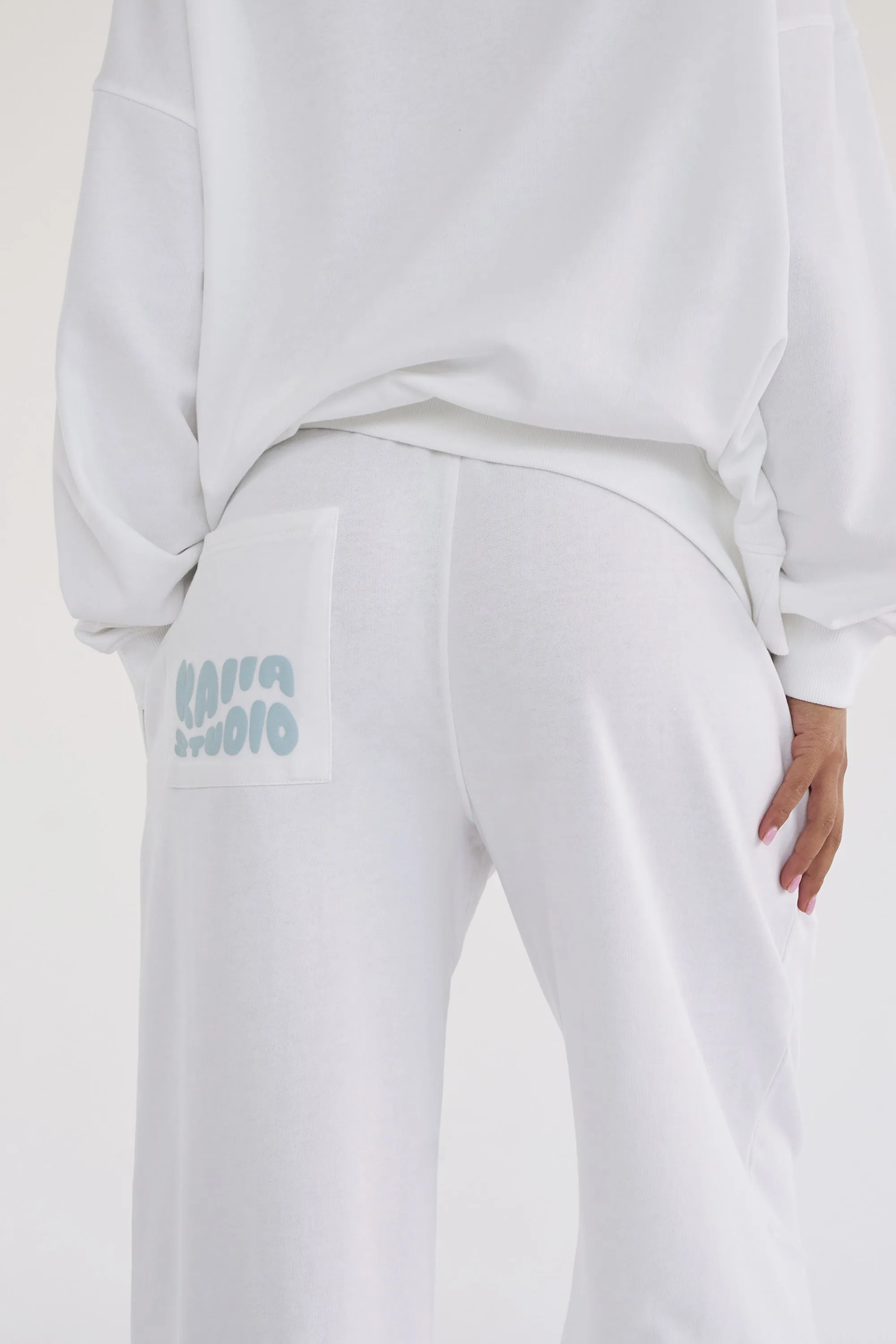 Kaiia Studio Bubble Logo Pocket Wide Leg Sweat Pants White & Blue sold by Kaiia the label product image thumbnail 2