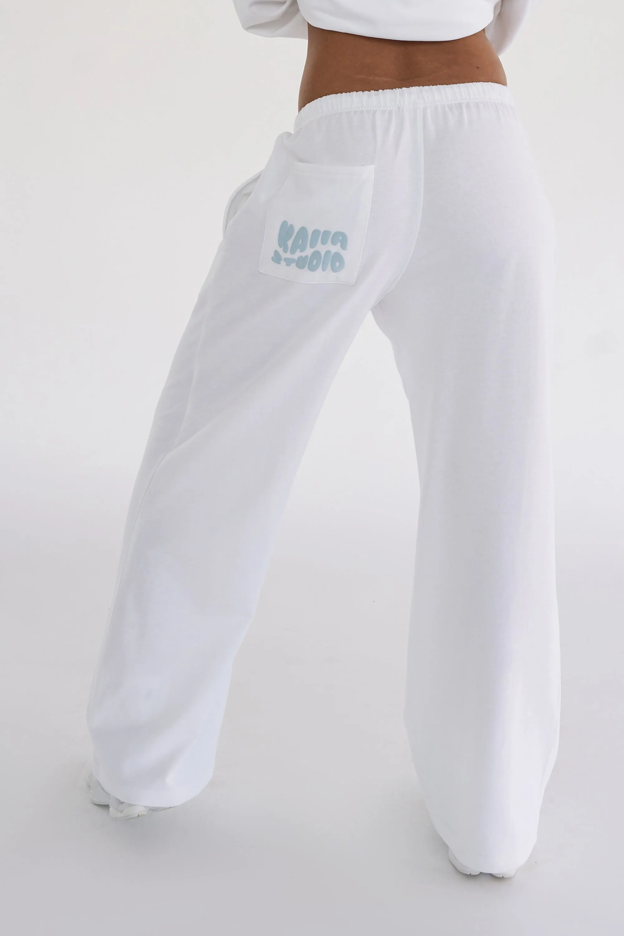 Kaiia Studio Bubble Logo Pocket Wide Leg Sweat Pants White & Blue sold by Kaiia the label product image thumbnail 4