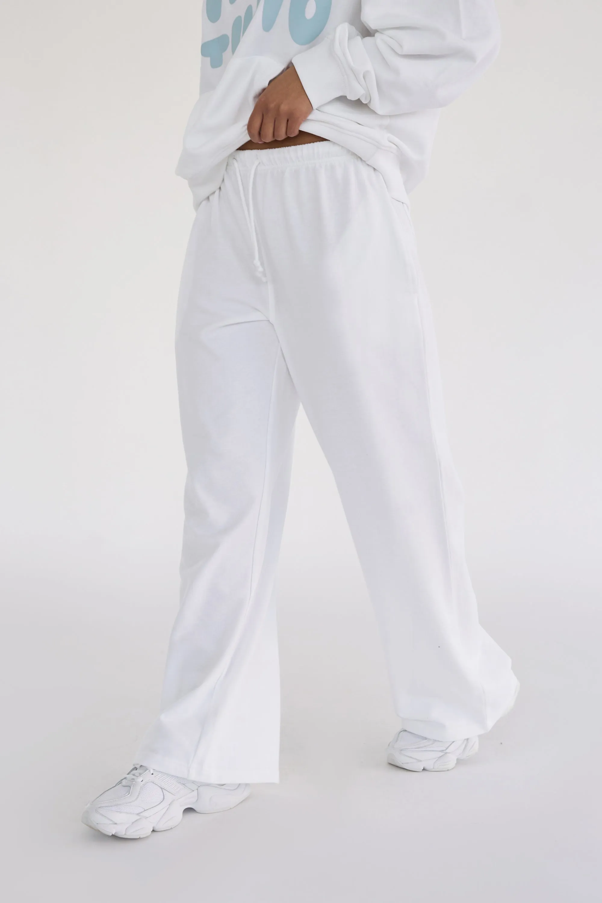 Kaiia Studio Bubble Logo Pocket Wide Leg Sweat Pants White & Blue sold by Kaiia the label product image thumbnail 3