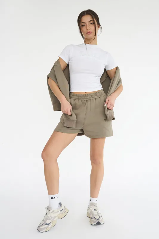 Kaiia Logo Sweat Shorts in Khaki made by Kaiia the label