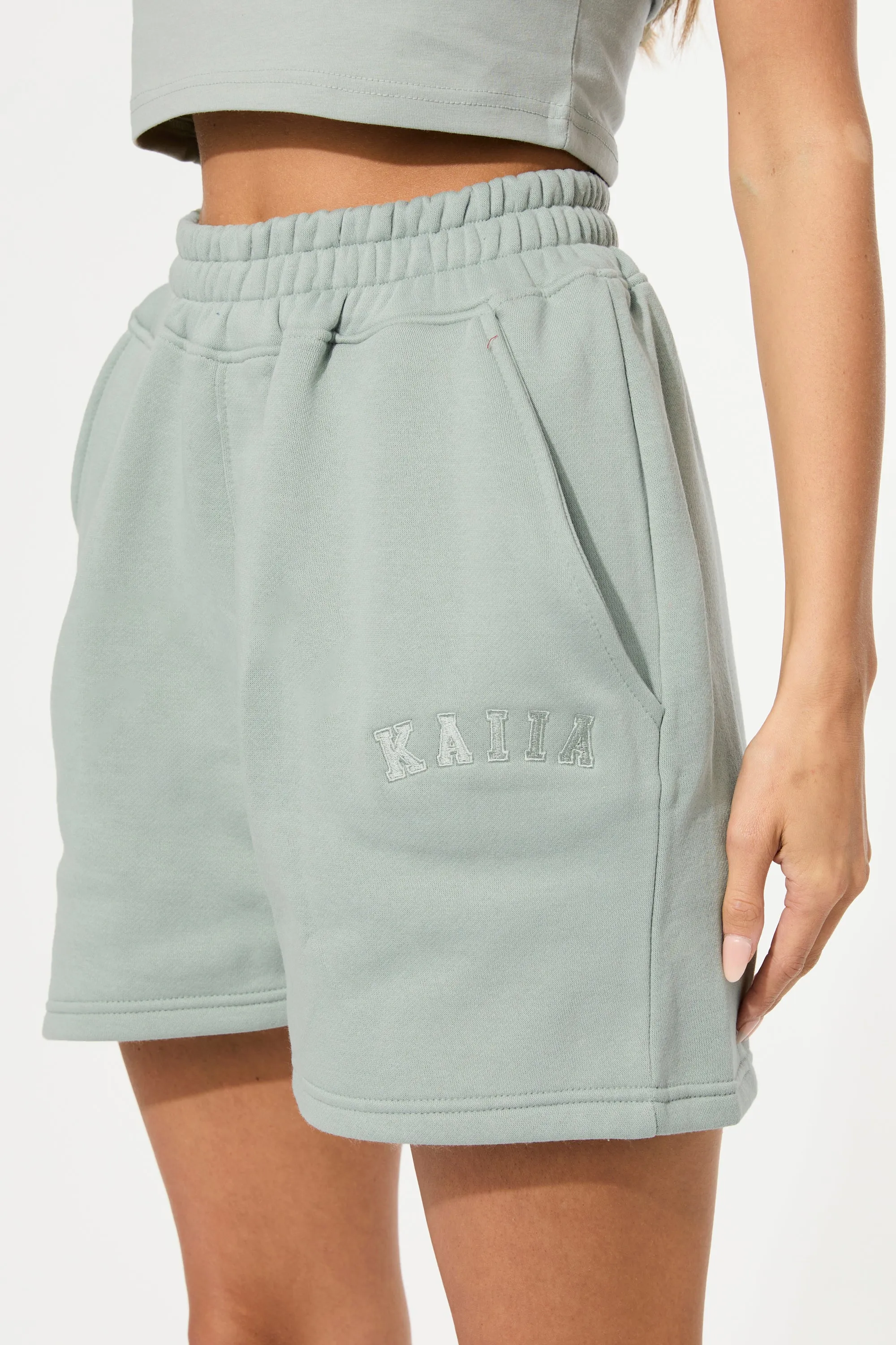 Kaiia Logo Sweat Shorts in Sage Green sold by Kaiia the label product image thumbnail 3