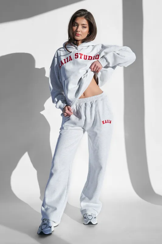 Kaiia Logo Wide Leg Joggers Light Grey Marl and Red made by Kaiia the label