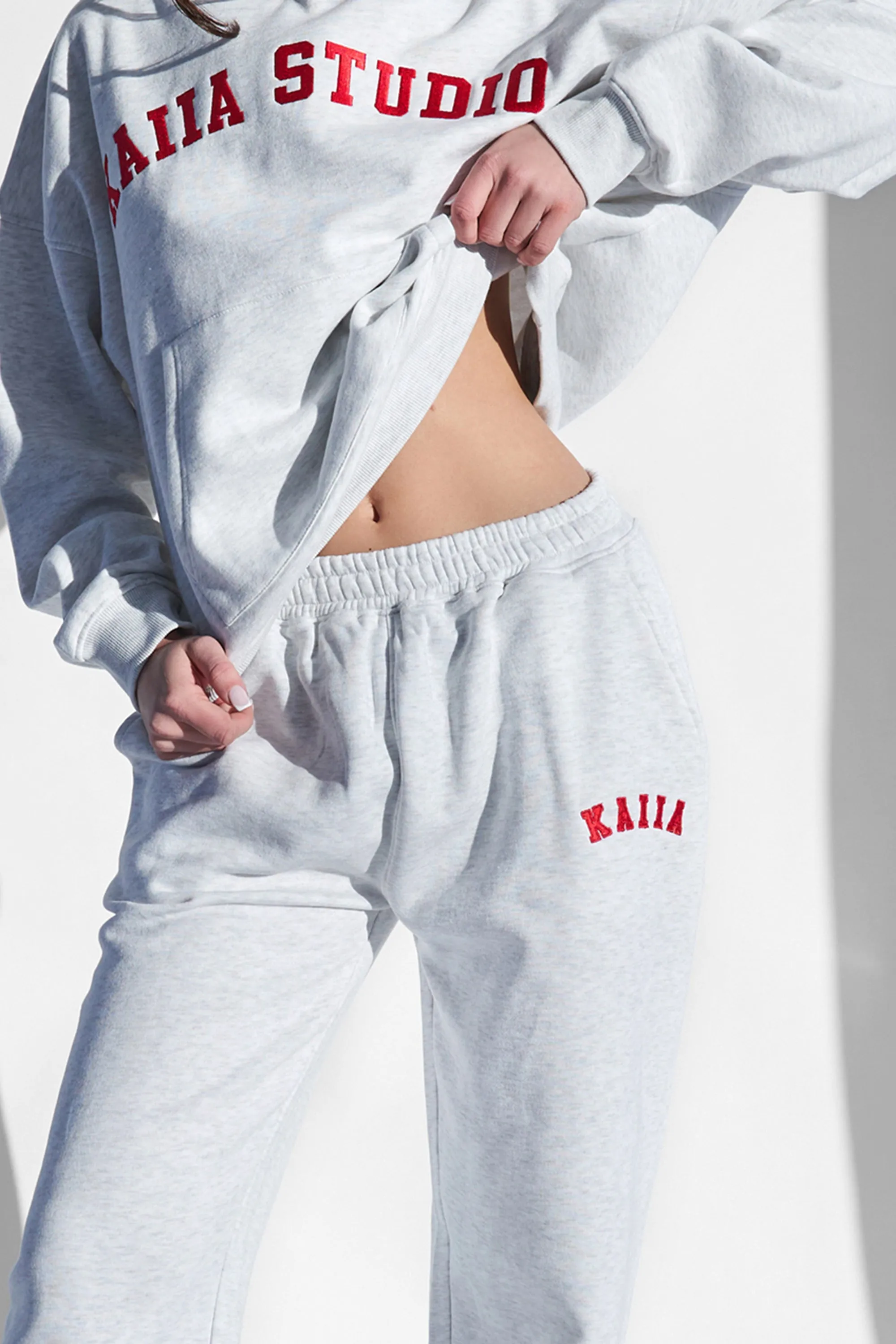 Kaiia Logo Wide Leg Joggers Light Grey Marl and Red sold by Kaiia the label product image thumbnail 4