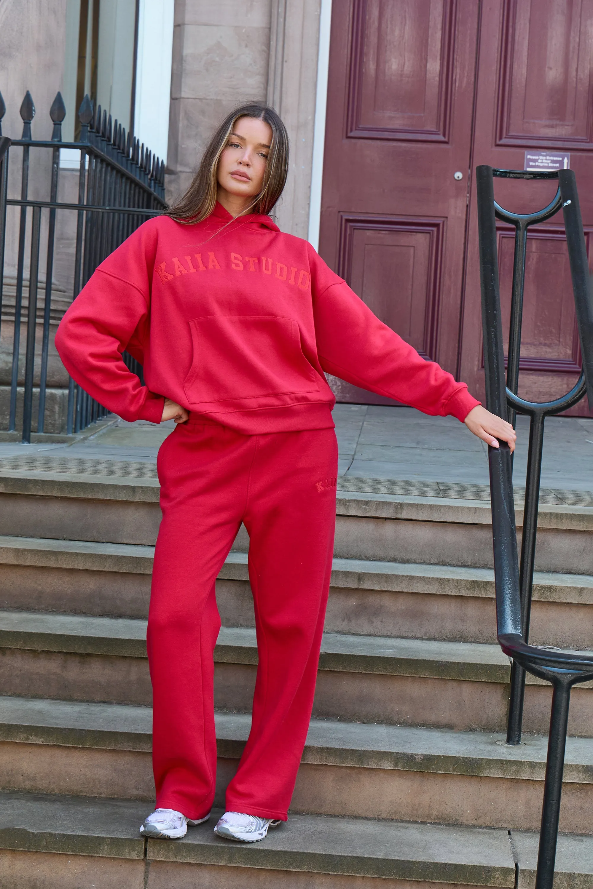 Kaiia Logo Wide Leg Joggers Red sold by Kaiia the label product image thumbnail 5