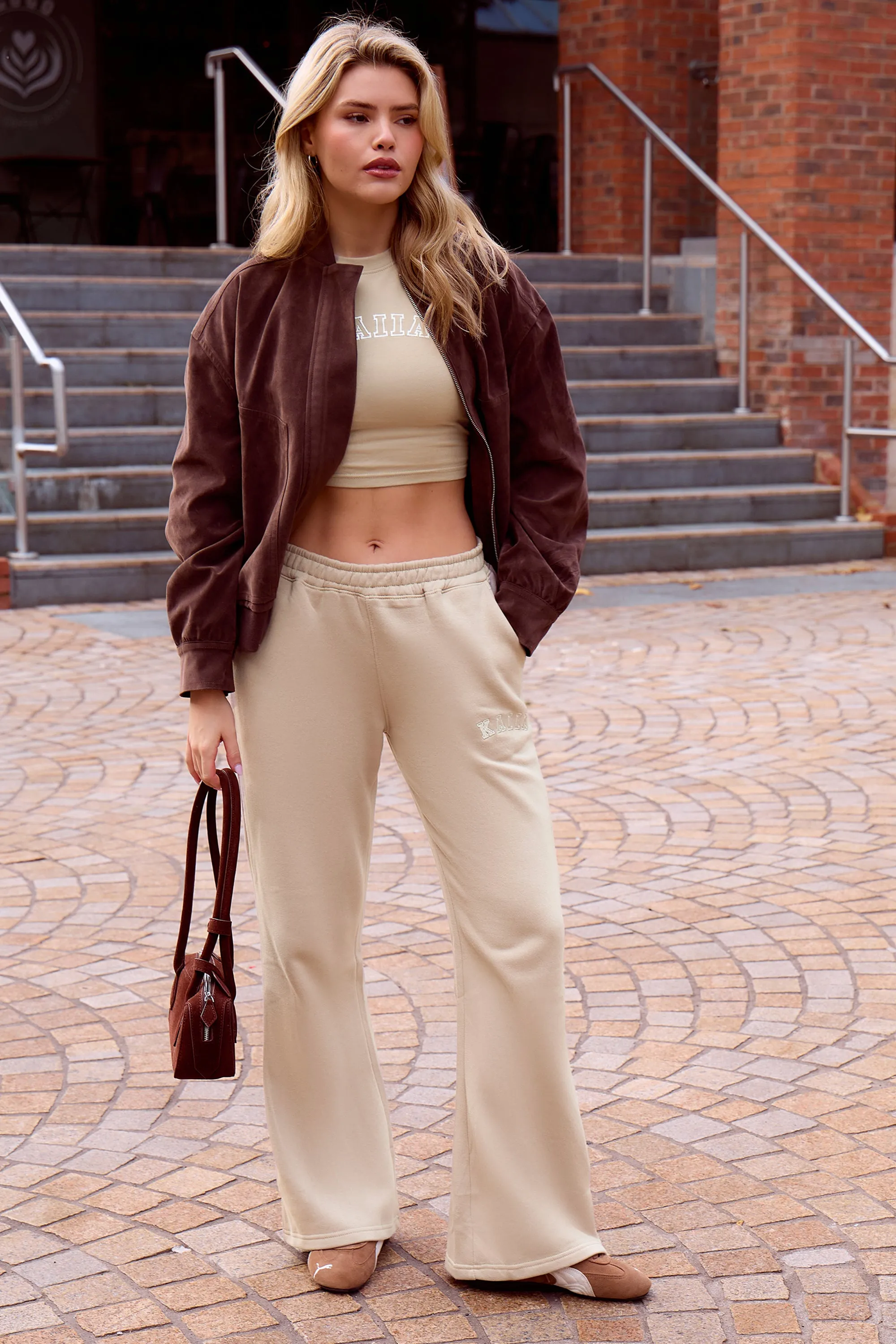 Kaiia Logo Wide Leg Sweat Pants in Stone sold by Kaiia the label