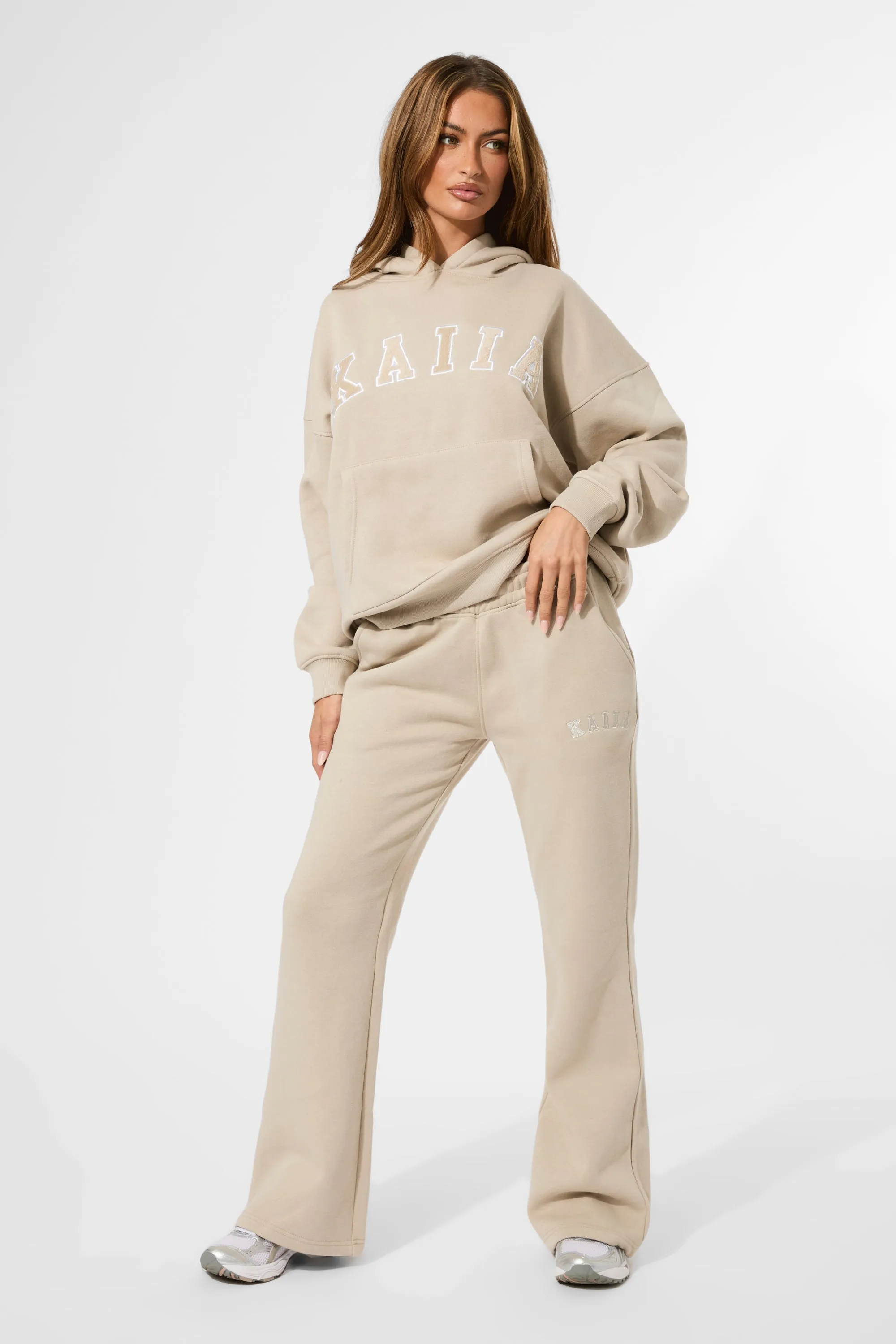 Kaiia Logo Wide Leg Sweat Pants in Stone sold by Kaiia the label product image thumbnail 5