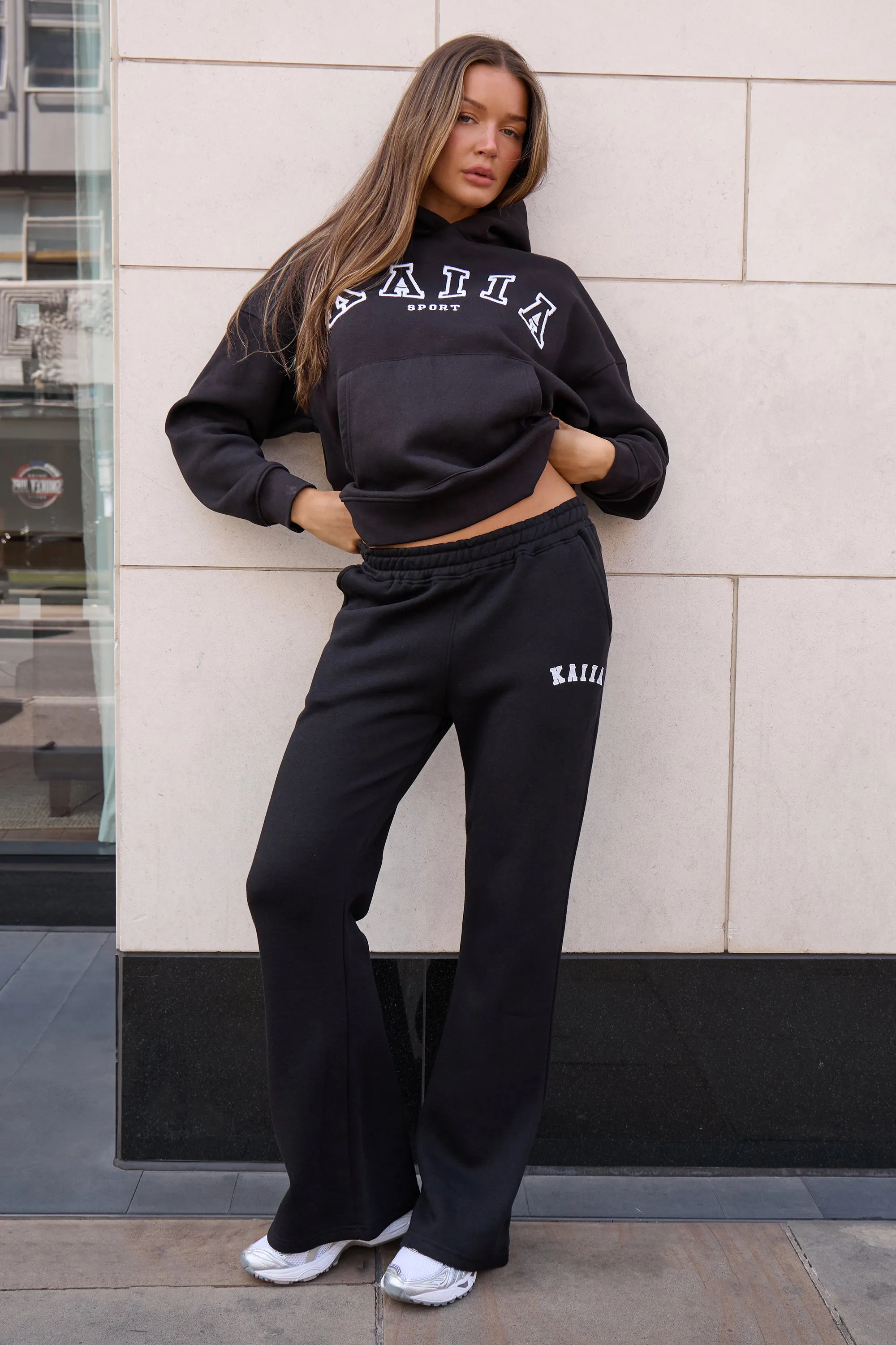 Kaiia Logo Wide Leg Sweat Pants in Black sold by Kaiia the label product image thumbnail 5