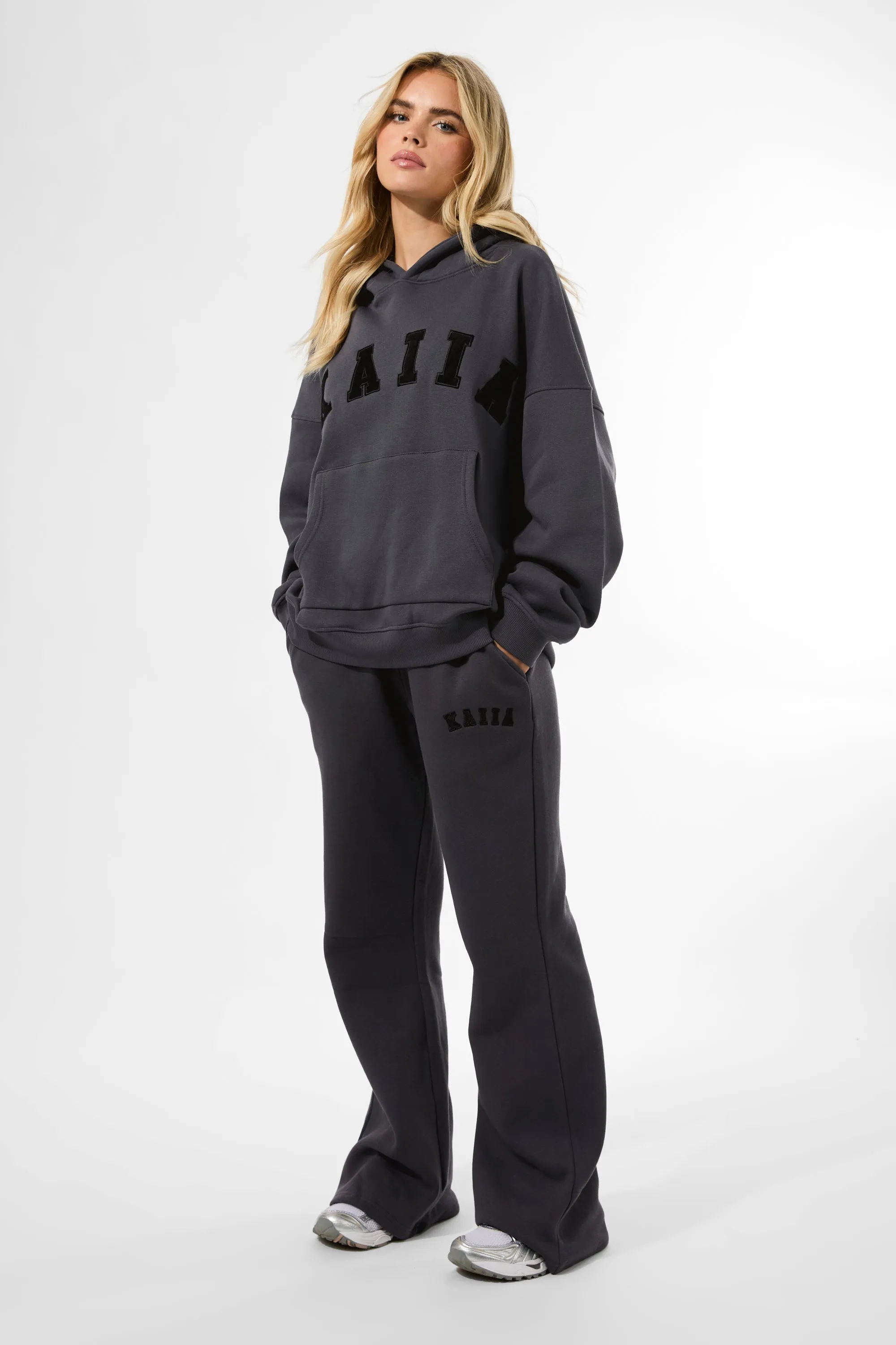 Kaiia Logo Wide Leg Sweat Pants in Dark Grey sold by Kaiia the label product image thumbnail 2