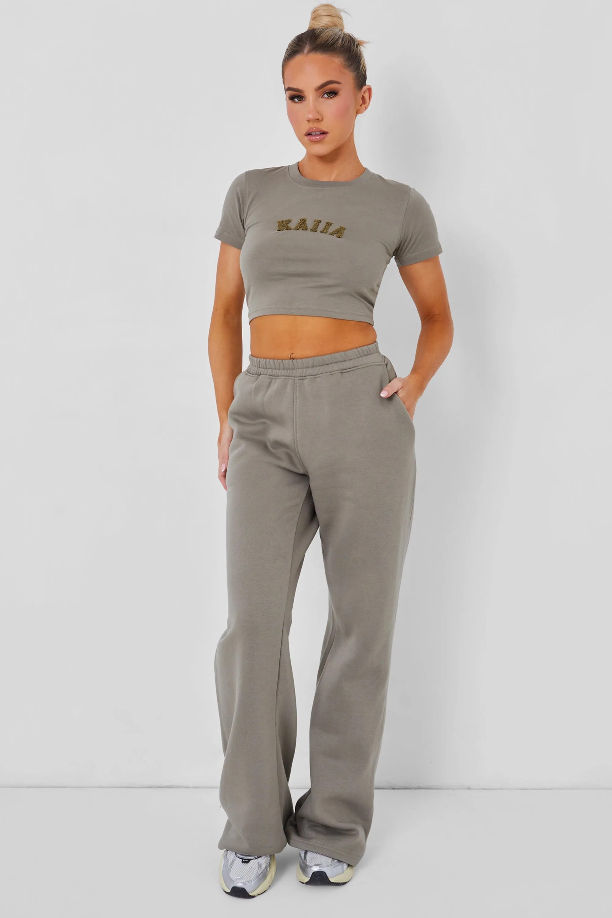 Kaiia Wide Leg Sweat Pants Khaki sold by Kaiia the label product image thumbnail 5